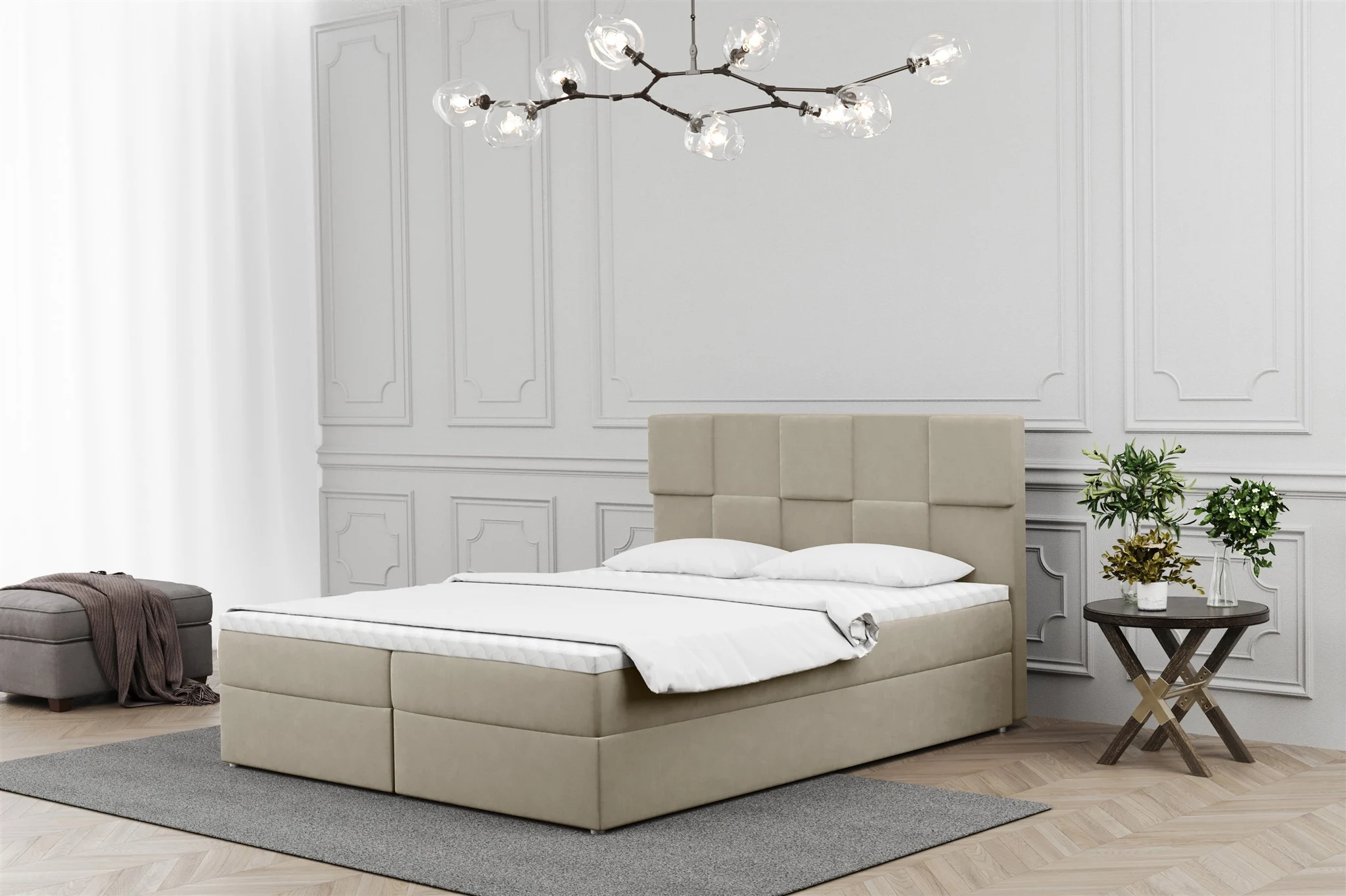 Boxspringbett Schlafzimmerbett JOLIE 120x220cm in Stoff Matt Velvet Beige - Fun Moebel