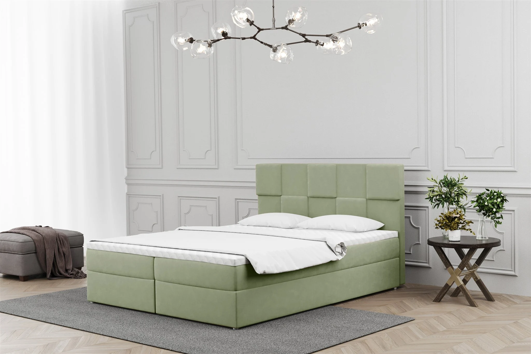 Boxspringbett Schlafzimmerbett JOLIE 160x220cm in Stoff Matt Velvet Pistazie - Fun Moebel