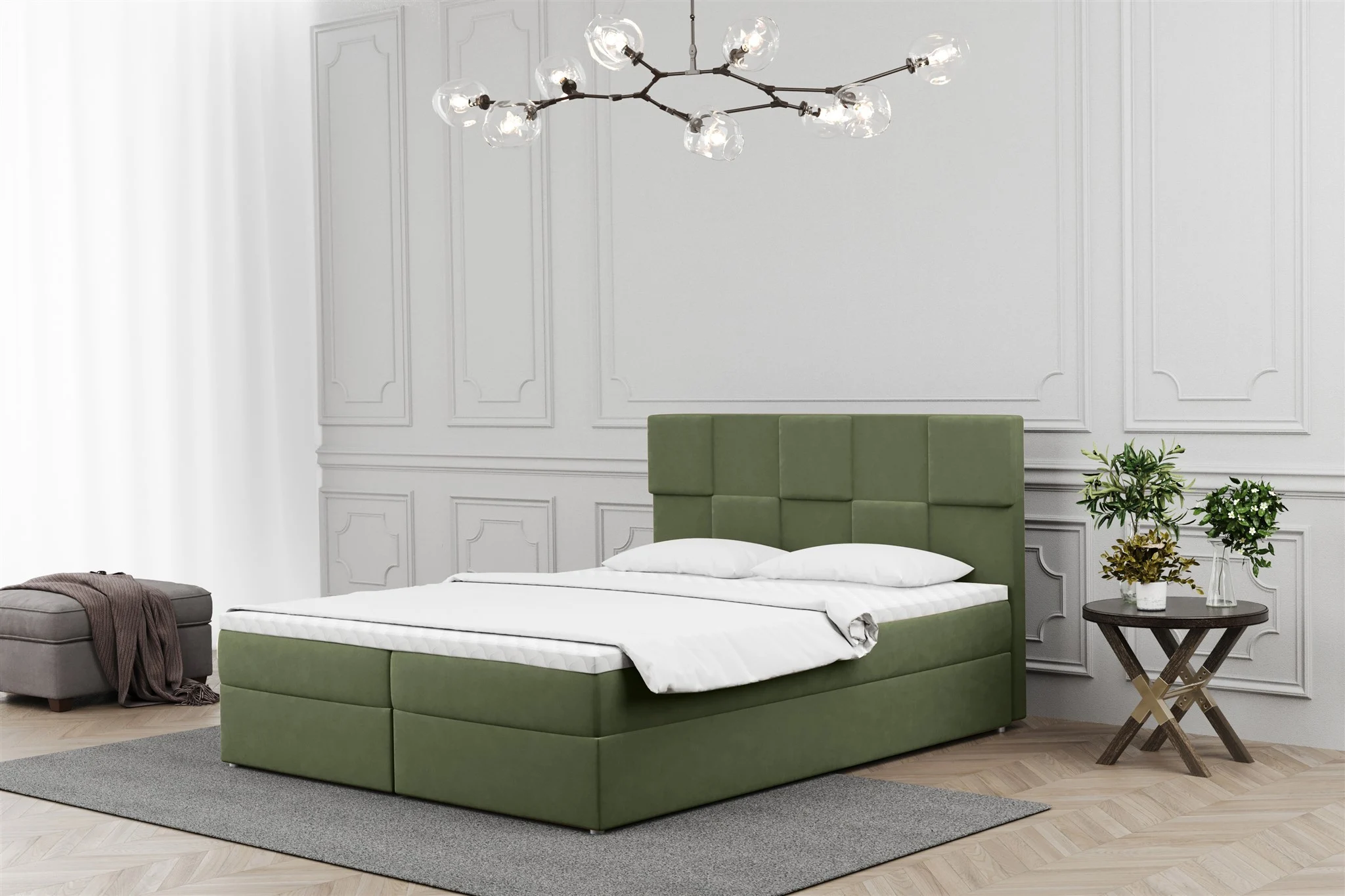 Boxspringbett Schlafzimmerbett JOLIE 120x220cm in Stoff Matt Velvet Olive - Fun Moebel