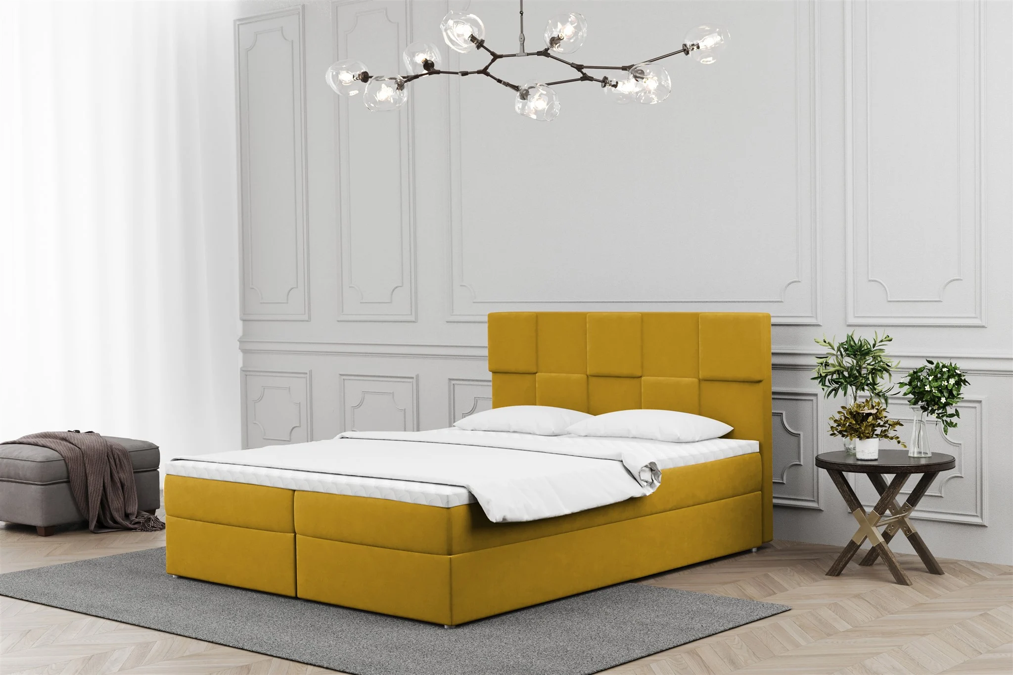 Boxspringbett Schlafzimmerbett JOLIE 120x220cm in Stoff Matt Velvet Senf - Fun Moebel