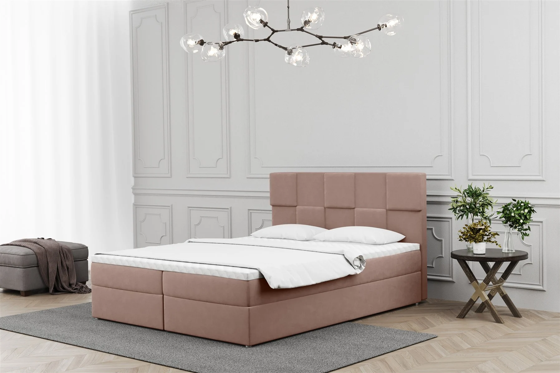 Boxspringbett Schlafzimmerbett JOLIE 120x220cm in Stoff Matt Velvet Rose - Fun Moebel