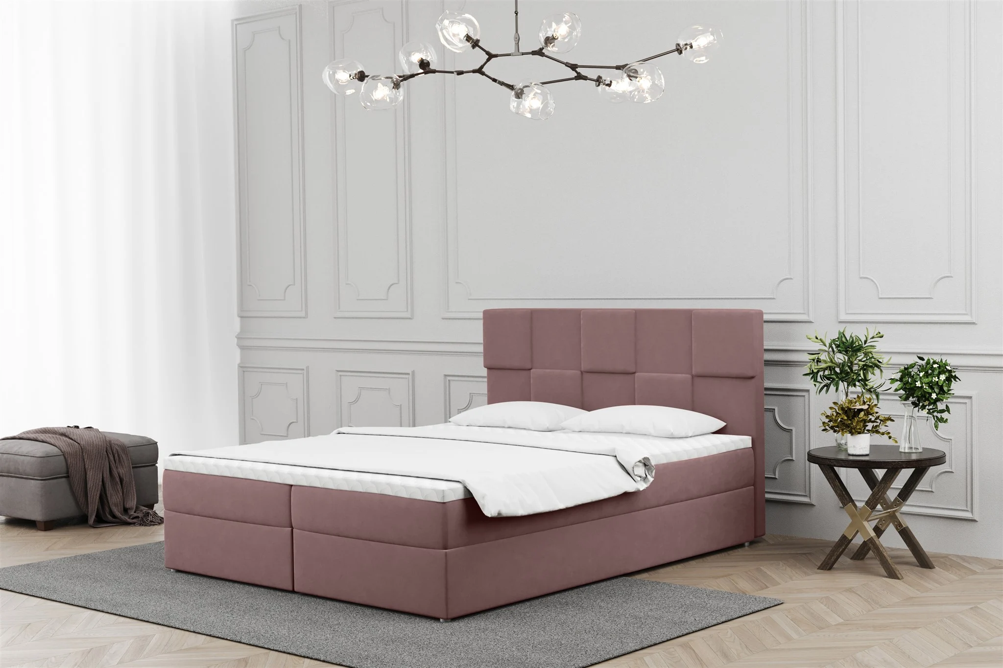 Boxspringbett Schlafzimmerbett JOLIE 160x220cm in Stoff Matt Velvet Altrosa - Fun Moebel