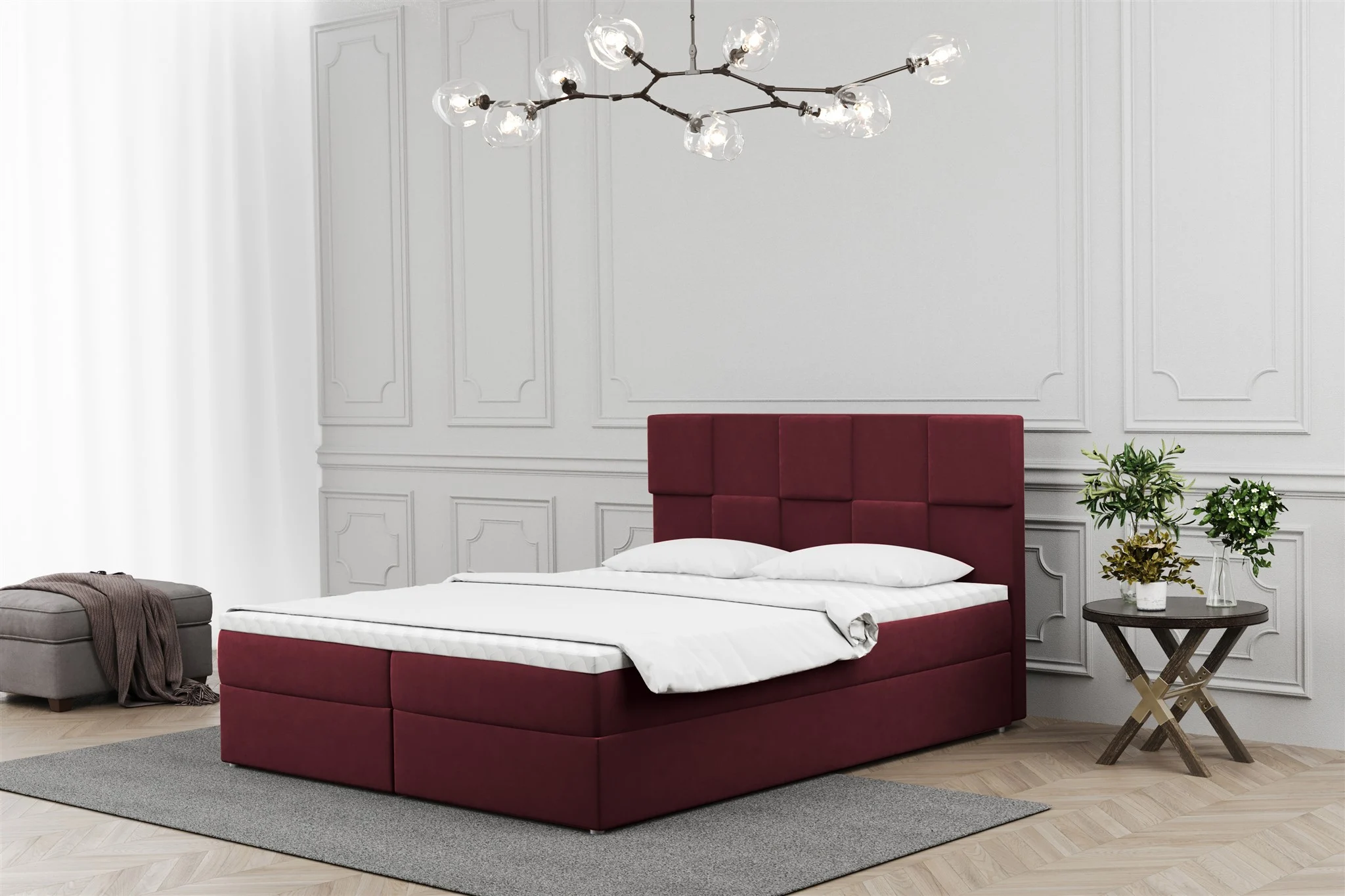 Boxspringbett Schlafzimmerbett JOLIE 120x220cm in Stoff Matt Velvet Weinrot - Fun Moebel