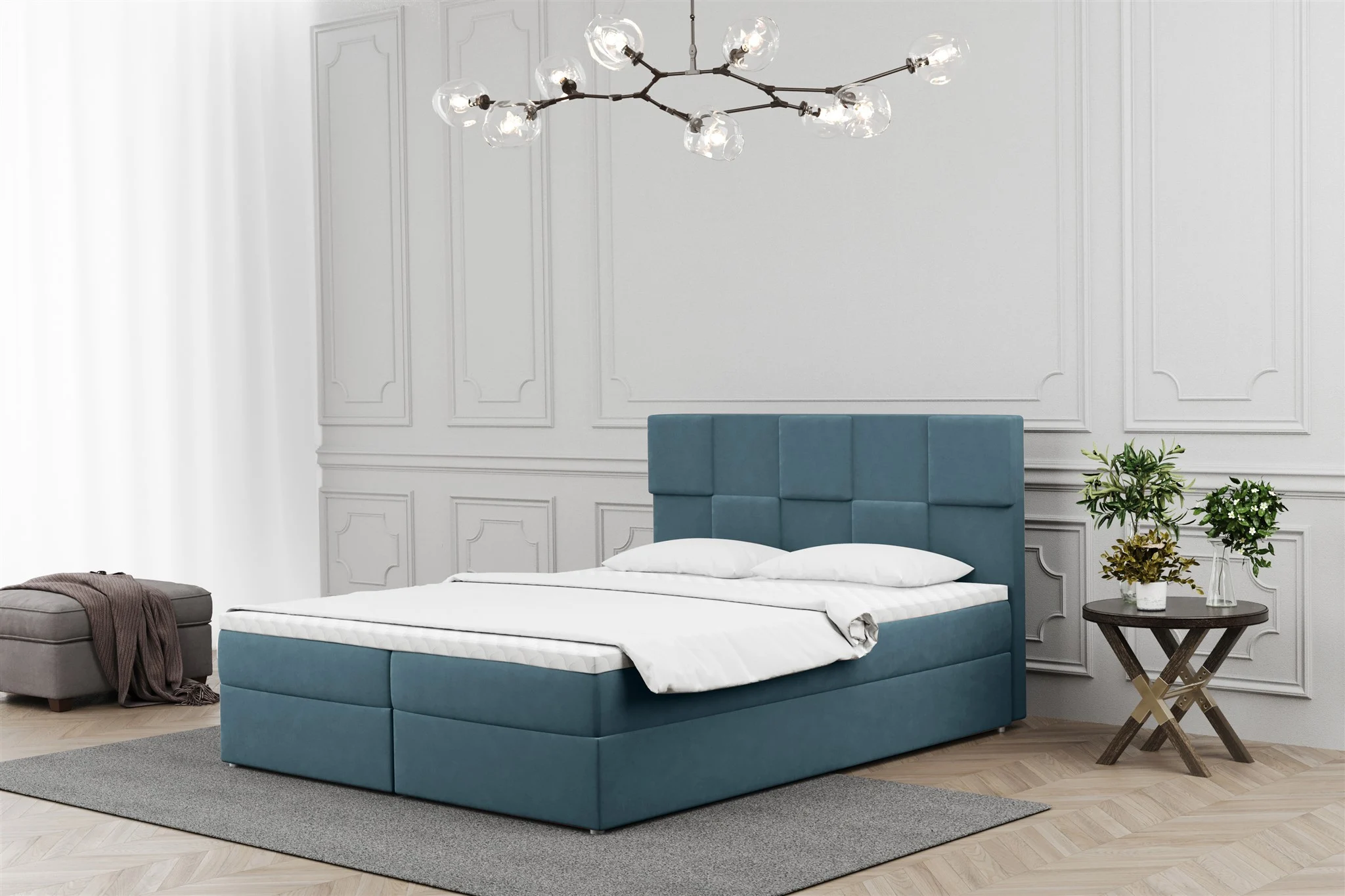 Boxspringbett Schlafzimmerbett JOLIE 140x220cm in Stoff Matt Velvet Blaugrau - Fun Moebel