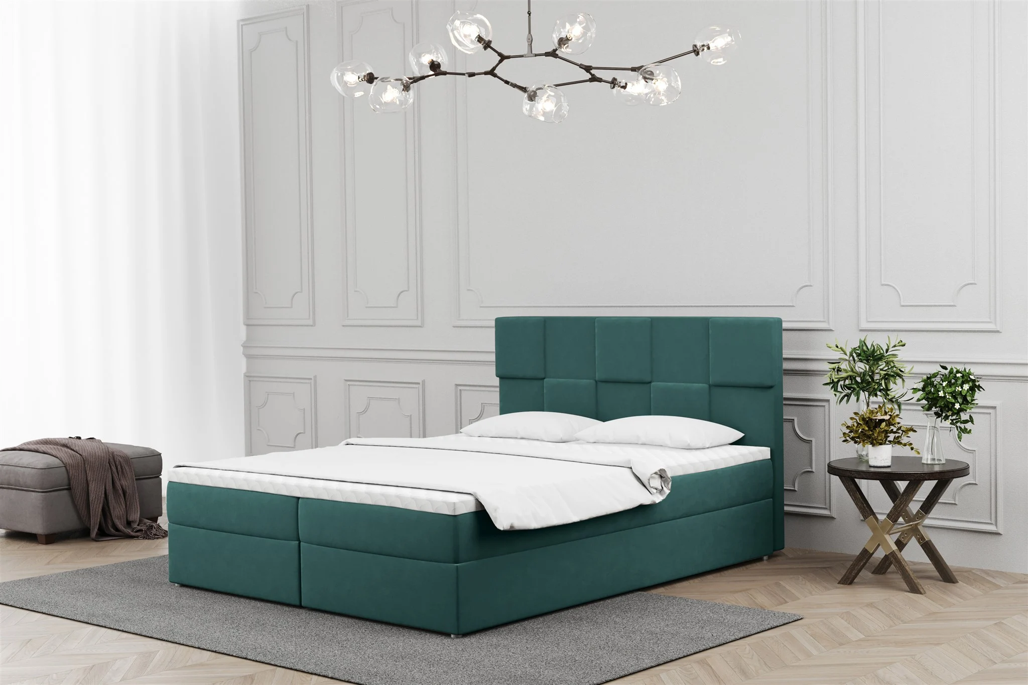 Boxspringbett Schlafzimmerbett JOLIE 120x220cm in Stoff Matt Velvet Grün - Fun Moebel