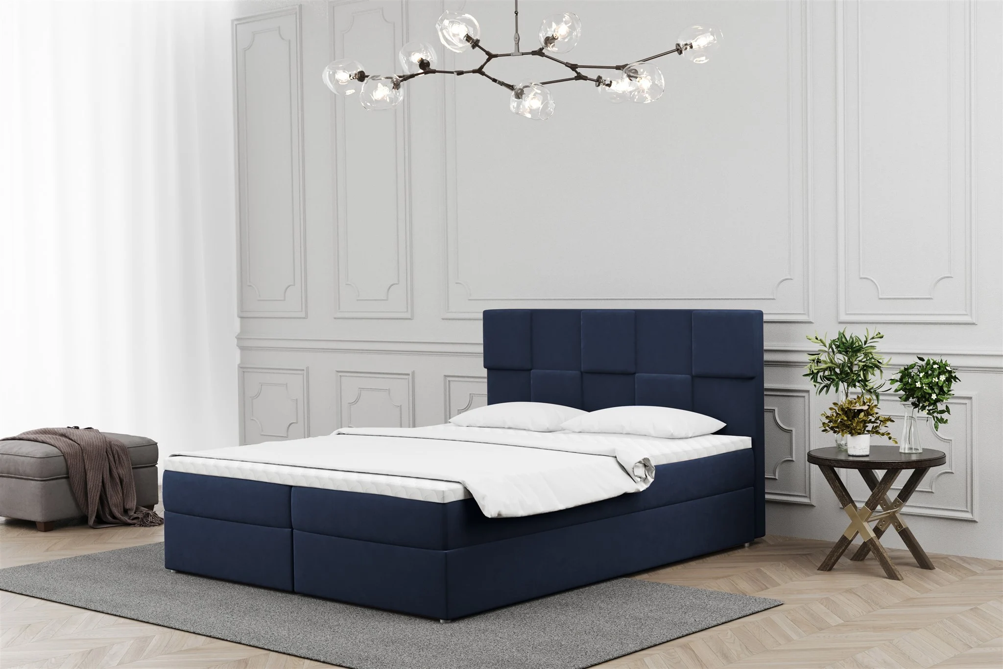 Boxspringbett Schlafzimmerbett JOLIE 160x220cm in Stoff Matt Velvet Dunkelblau - Fun Moebel