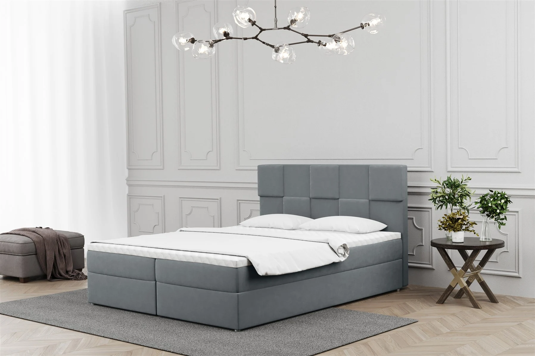 Boxspringbett Schlafzimmerbett JOLIE 160x220cm in Stoff Matt Velvet Grau - Fun Moebel