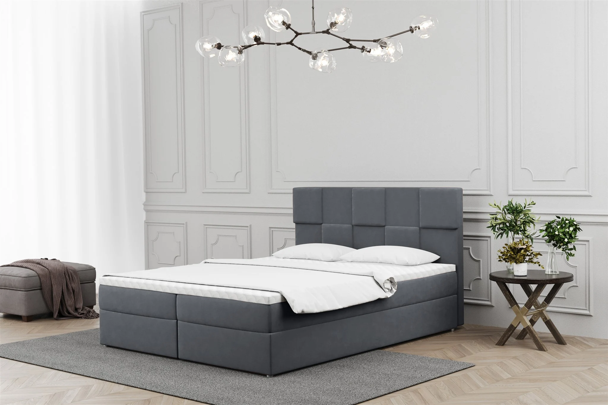 Boxspringbett Schlafzimmerbett JOLIE 140x220cm in Stoff Matt Velvet Dunkelgrau - Fun Moebel
