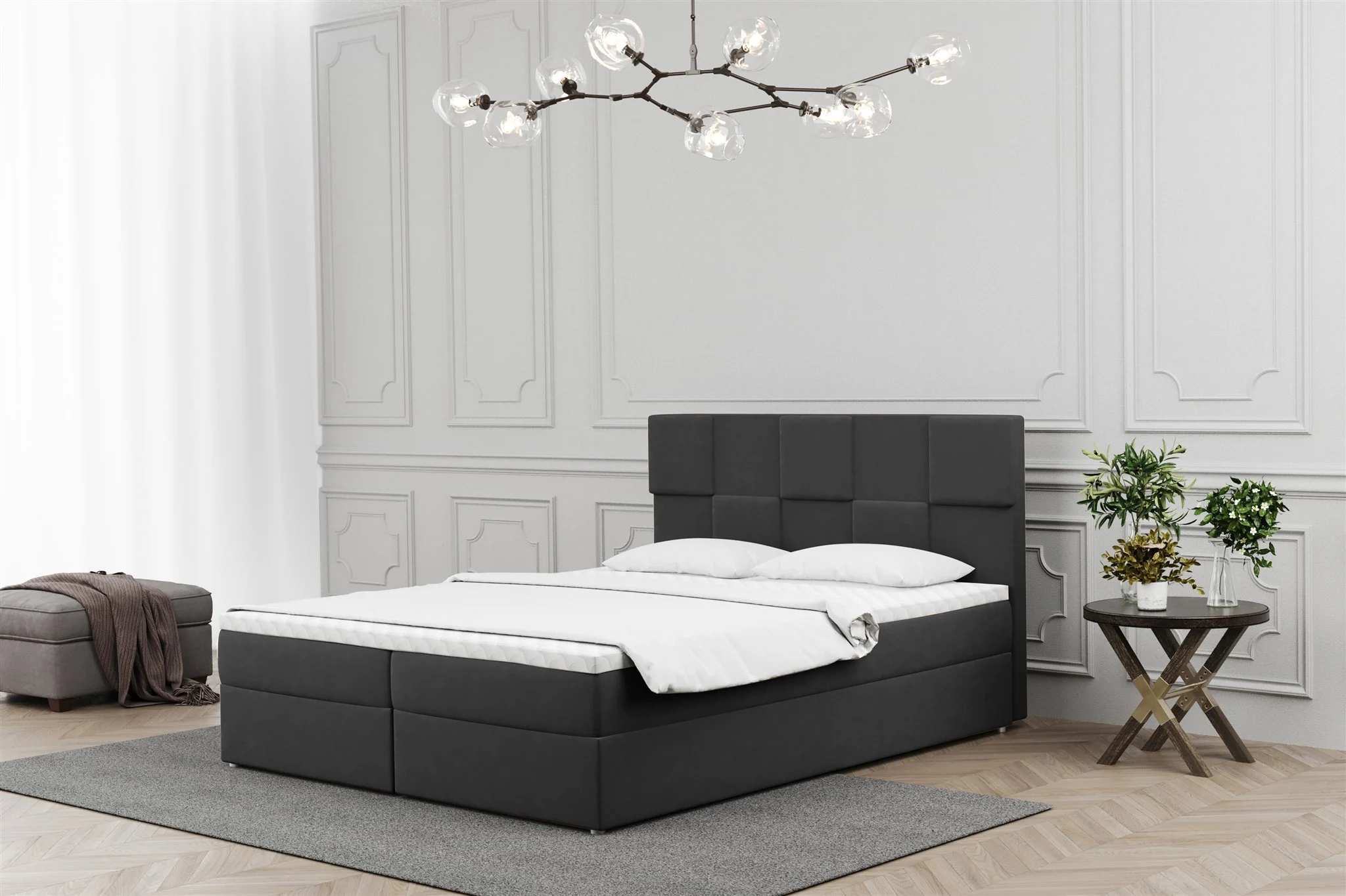 Boxspringbett Schlafzimmerbett JOLIE 140x220cm in Stoff Matt Velvet Anthrazit - Fun Moebel