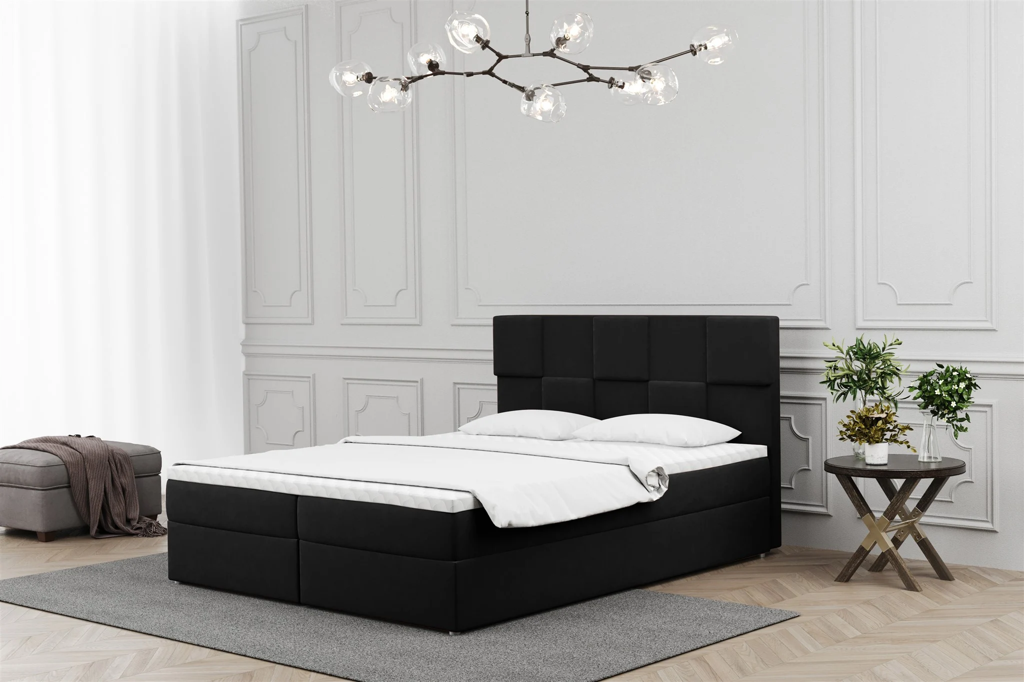 Boxspringbett Schlafzimmerbett JOLIE 140x220cm in Stoff Matt Velvet Schwarz - Fun Moebel