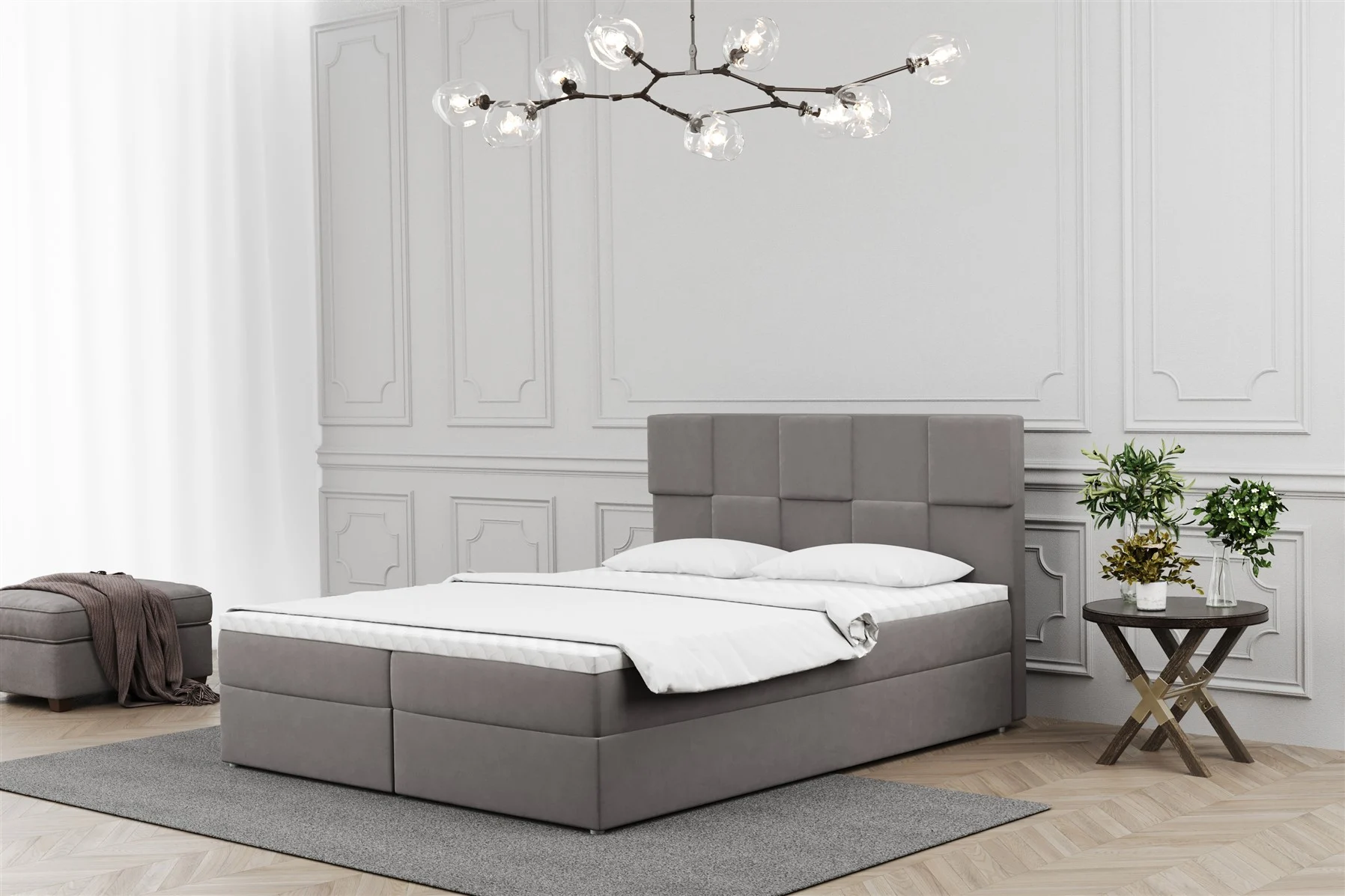 Boxspringbett Schlafzimmerbett JOLIE 120x220cm in Stoff Soro Grau - Fun Moebel