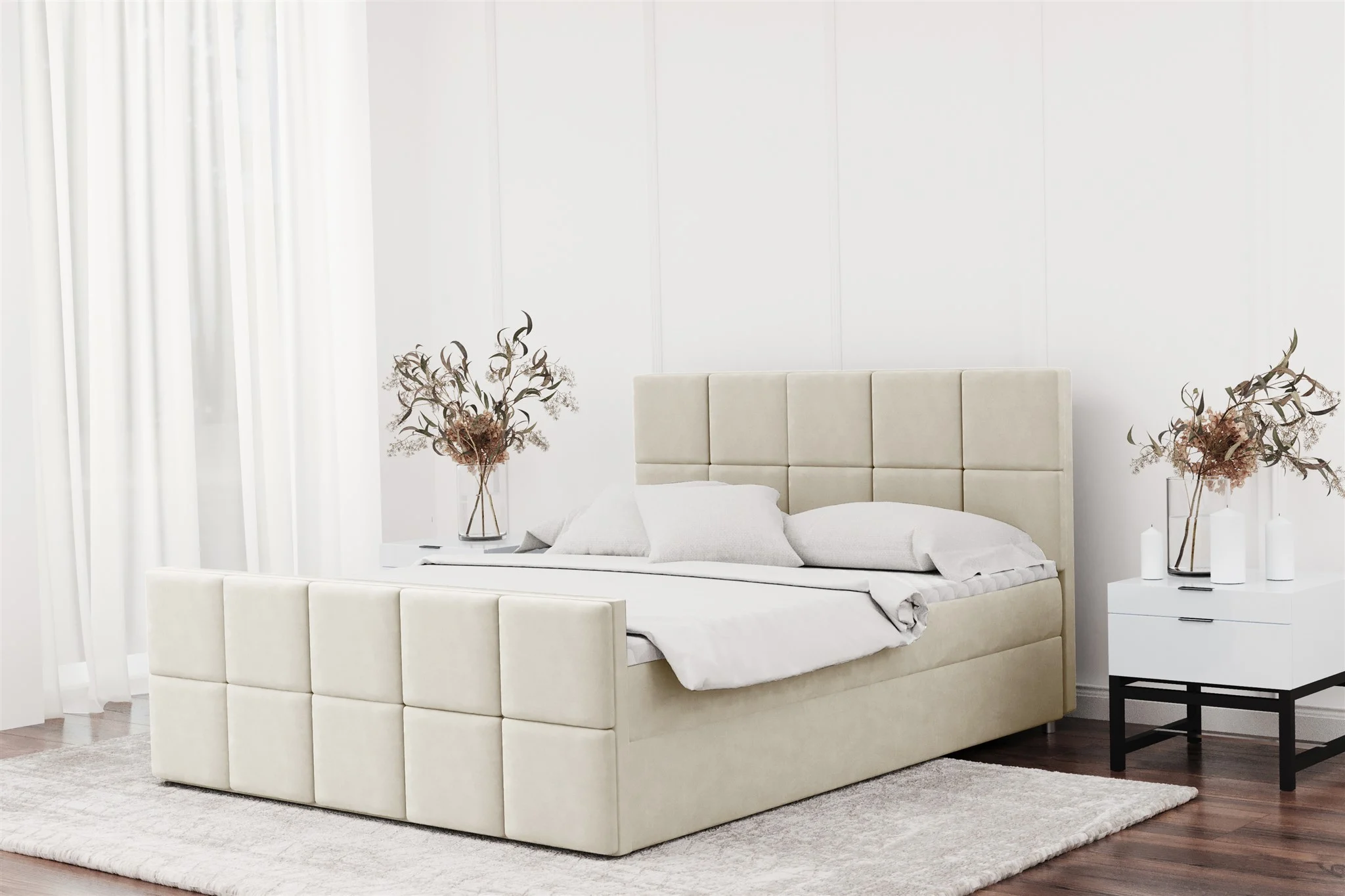 Boxspringbett Schlafzimmerbett JOST 120x200cm in Stoff Matt Velvet Creme - Fun Moebel