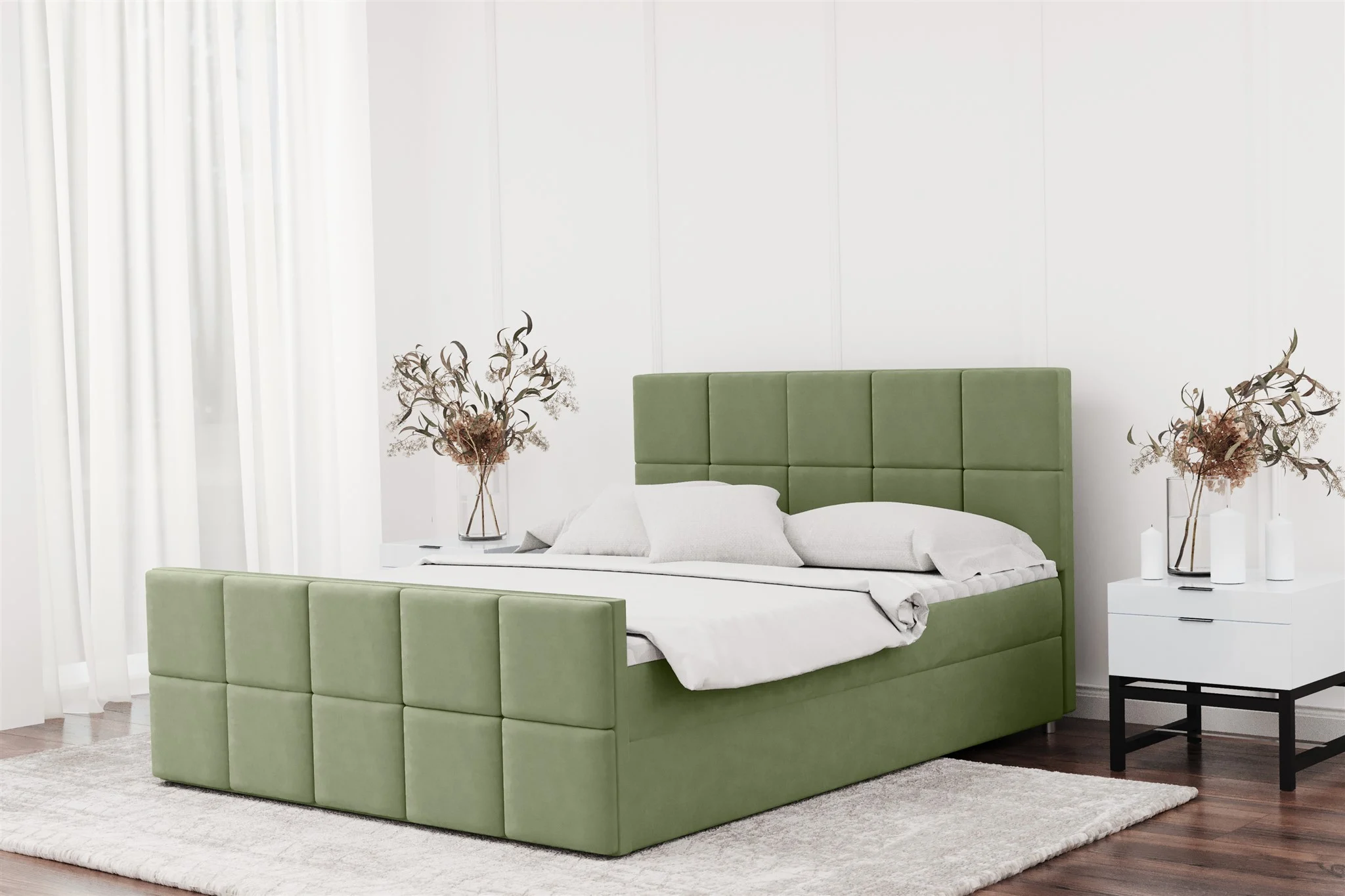 Boxspringbett Schlafzimmerbett JOST 120x200cm in Stoff Matt Velvet Pistazie - Fun Moebel