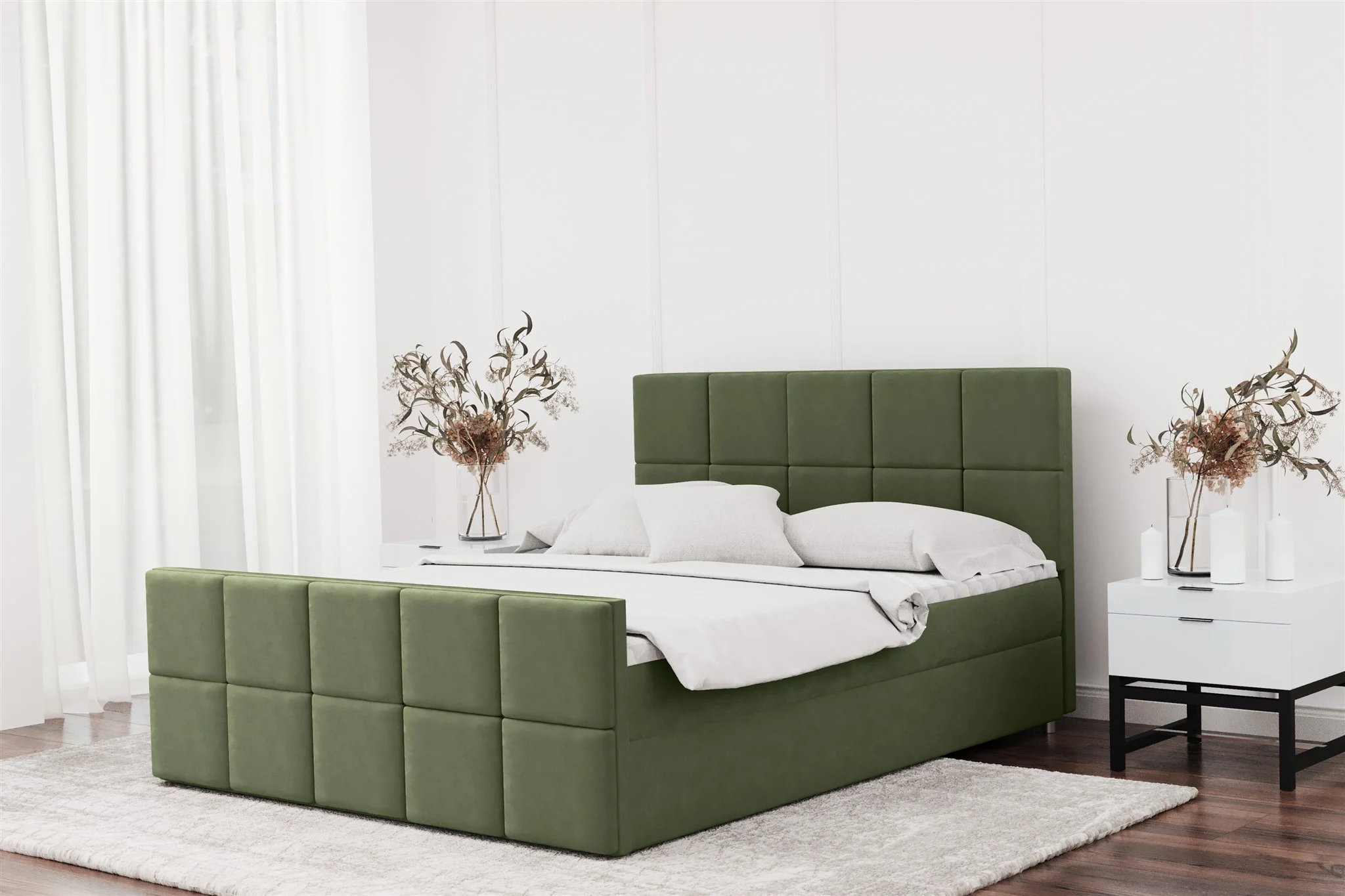 Boxspringbett Schlafzimmerbett JOST 120x200cm in Stoff Matt Velvet Olive - Fun Moebel