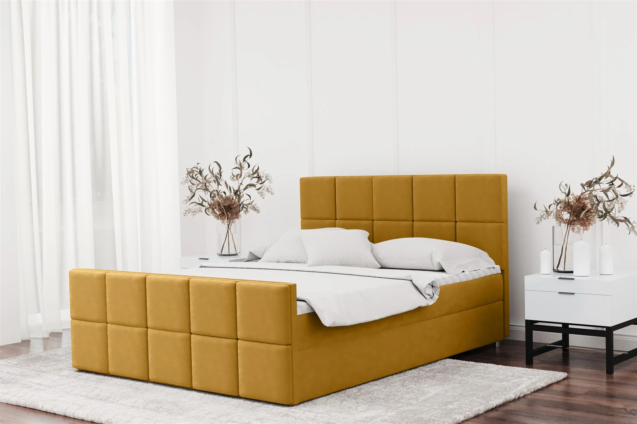 Boxspringbett Schlafzimmerbett JOST 160x200cm in Stoff Matt Velvet Gelb - Fun Moebel