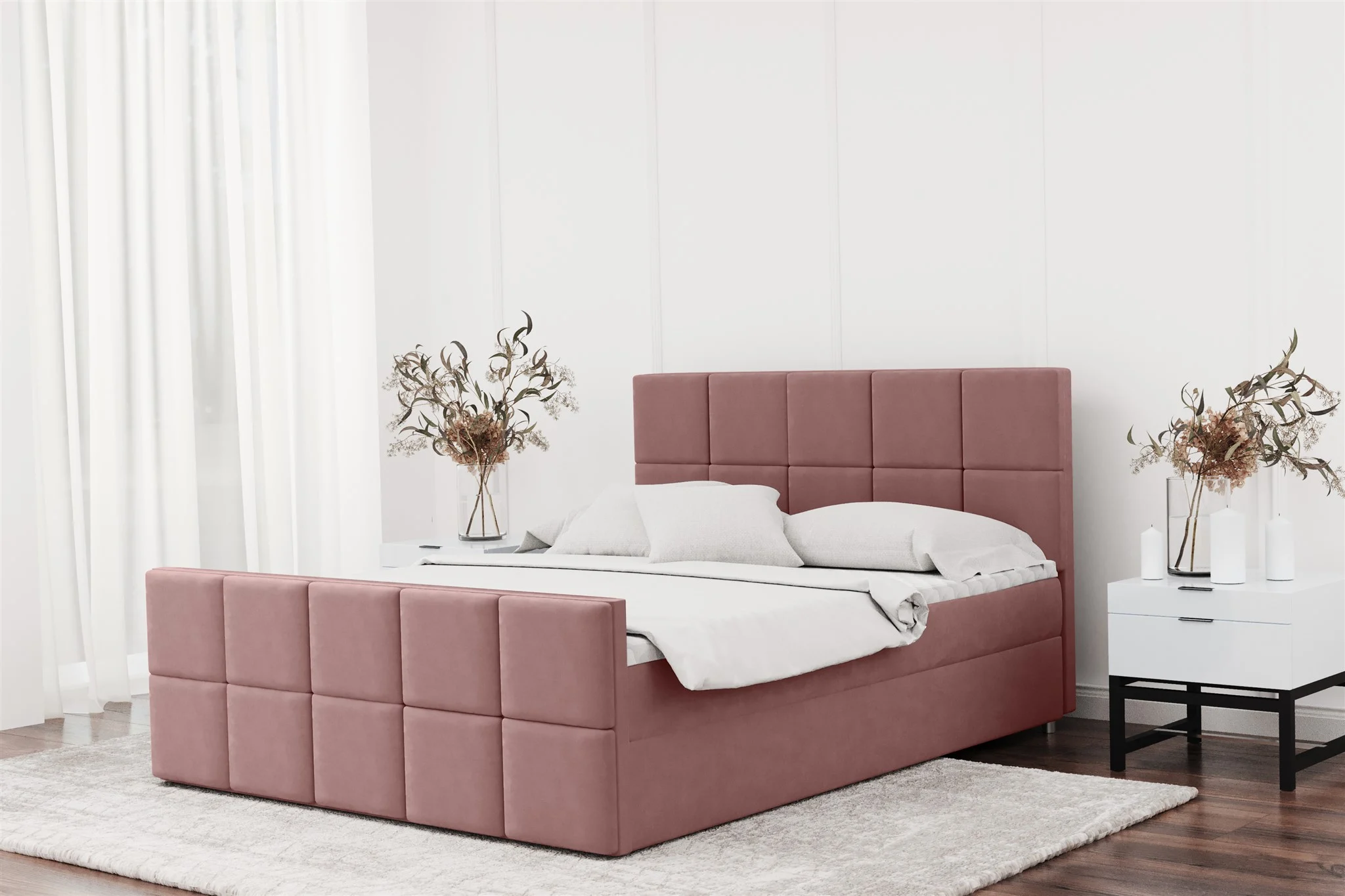 Boxspringbett Schlafzimmerbett JOST 140x200cm in Stoff Matt Velvet Altrosa - Fun Moebel