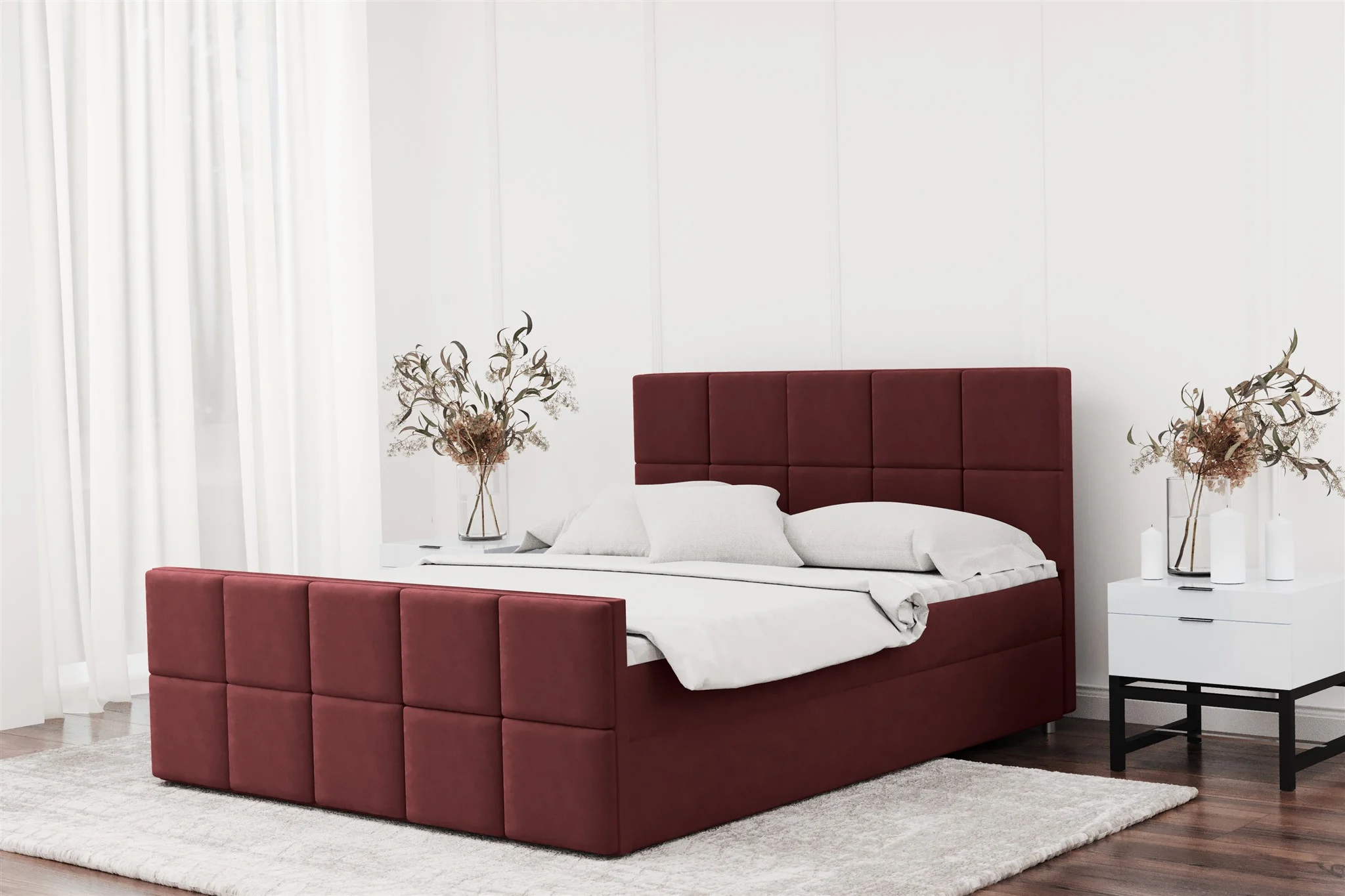 Boxspringbett Schlafzimmerbett JOST 120x200cm in Stoff Matt Velvet Weinrot - Fun Moebel