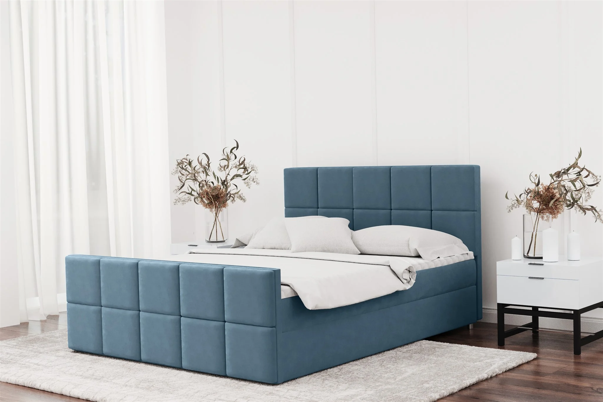Boxspringbett Schlafzimmerbett JOST 140x200cm in Stoff Matt Velvet Himmelblau - Fun Moebel