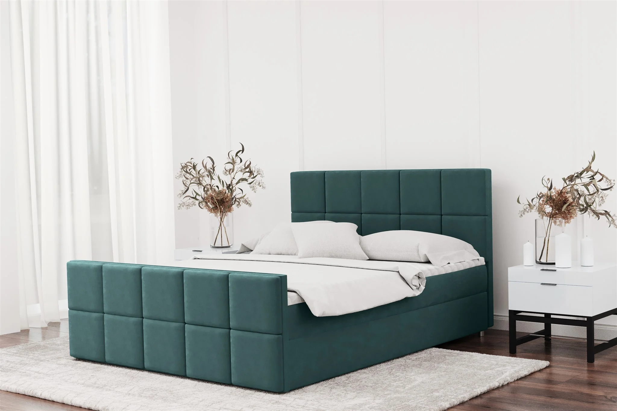 Boxspringbett Schlafzimmerbett JOST 140x200cm in Stoff Matt Velvet Türkisblau - Fun Moebel