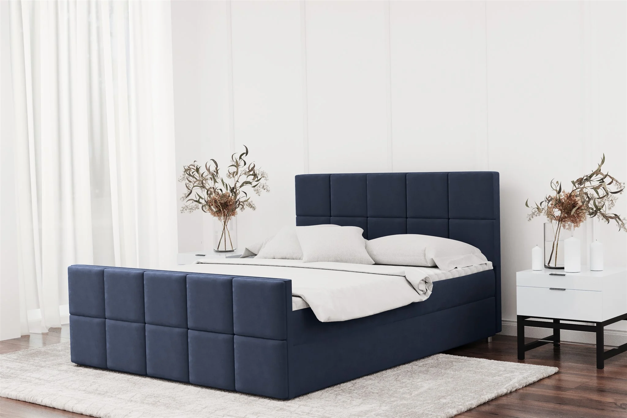 Boxspringbett Schlafzimmerbett JOST 120x200cm in Stoff Matt Velvet Dunkelblau - Fun Moebel