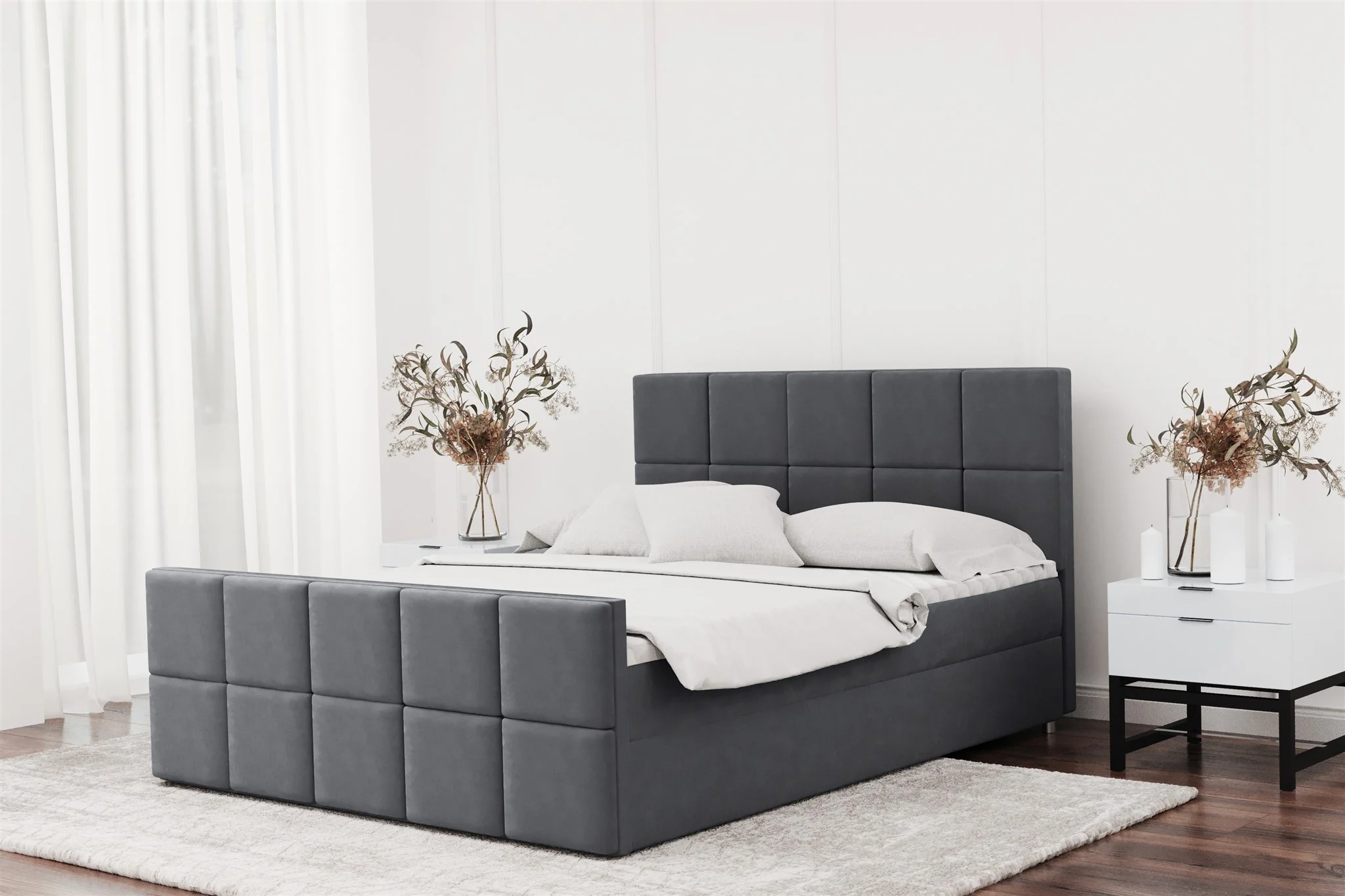 Boxspringbett Schlafzimmerbett JOST 160x200cm in Stoff Matt Velvet Dunkelgrau - Fun Moebel