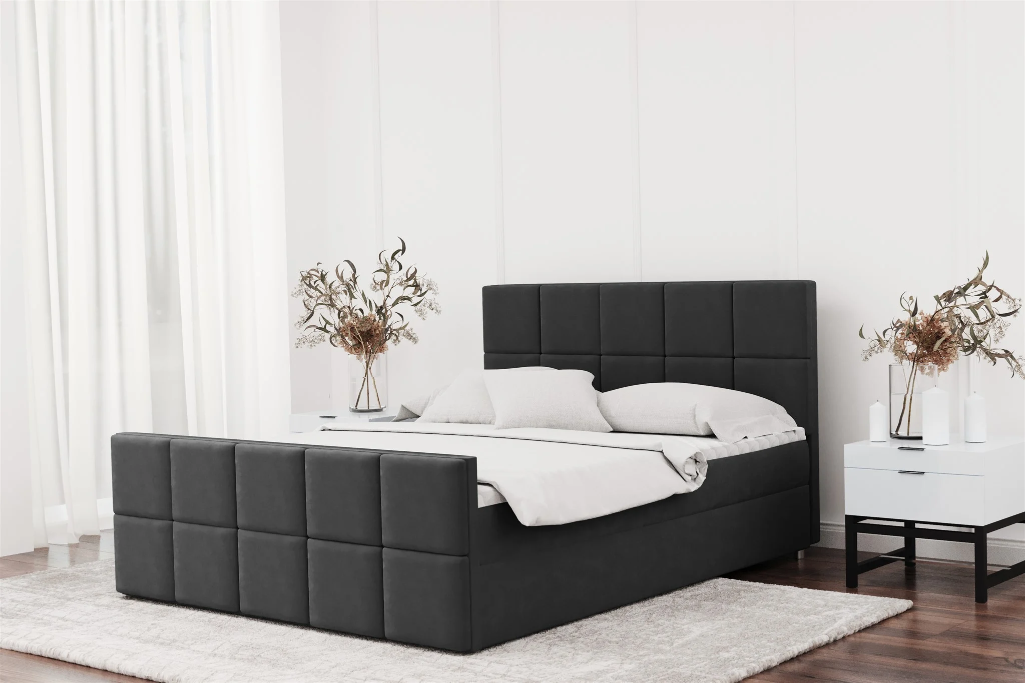 Boxspringbett Schlafzimmerbett JOST 140x200cm in Stoff Matt Velvet Anthrazit - Fun Moebel