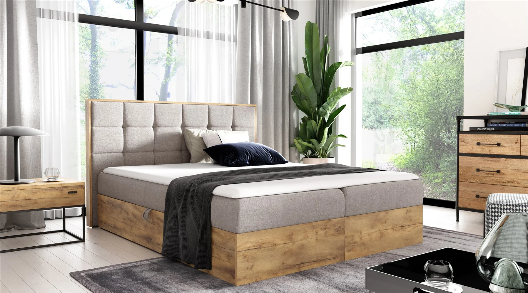 Boxspringbett Schlafzimmerbett KALYPSO 120x200cm Stoff Beige inkl. Bettkasten - Fun Moebel