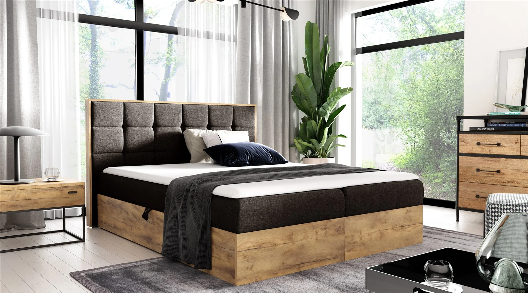 Boxspringbett Schlafzimmerbett KALYPSO 160x200cm Stoff Braun inkl. Bettkasten - Fun Moebel