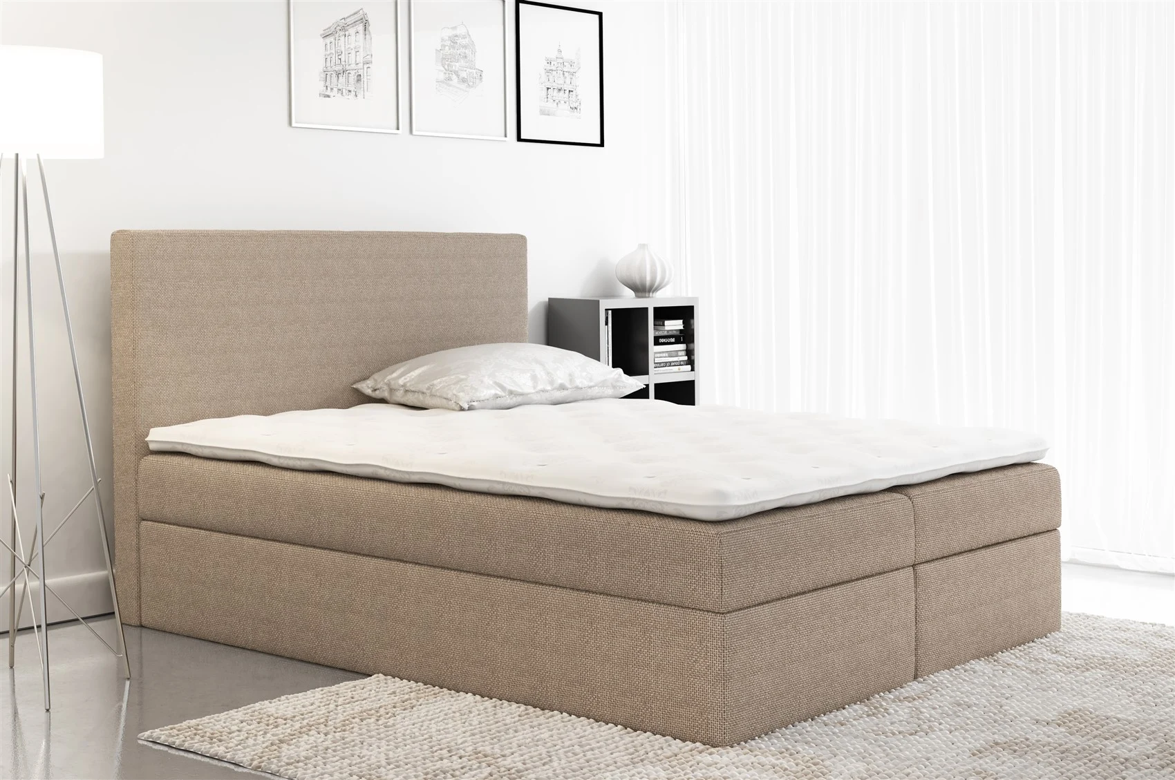 Boxspringbett Schlafzimmerbett KELIS Webstoff Beige 200x200cm - Fun Moebel