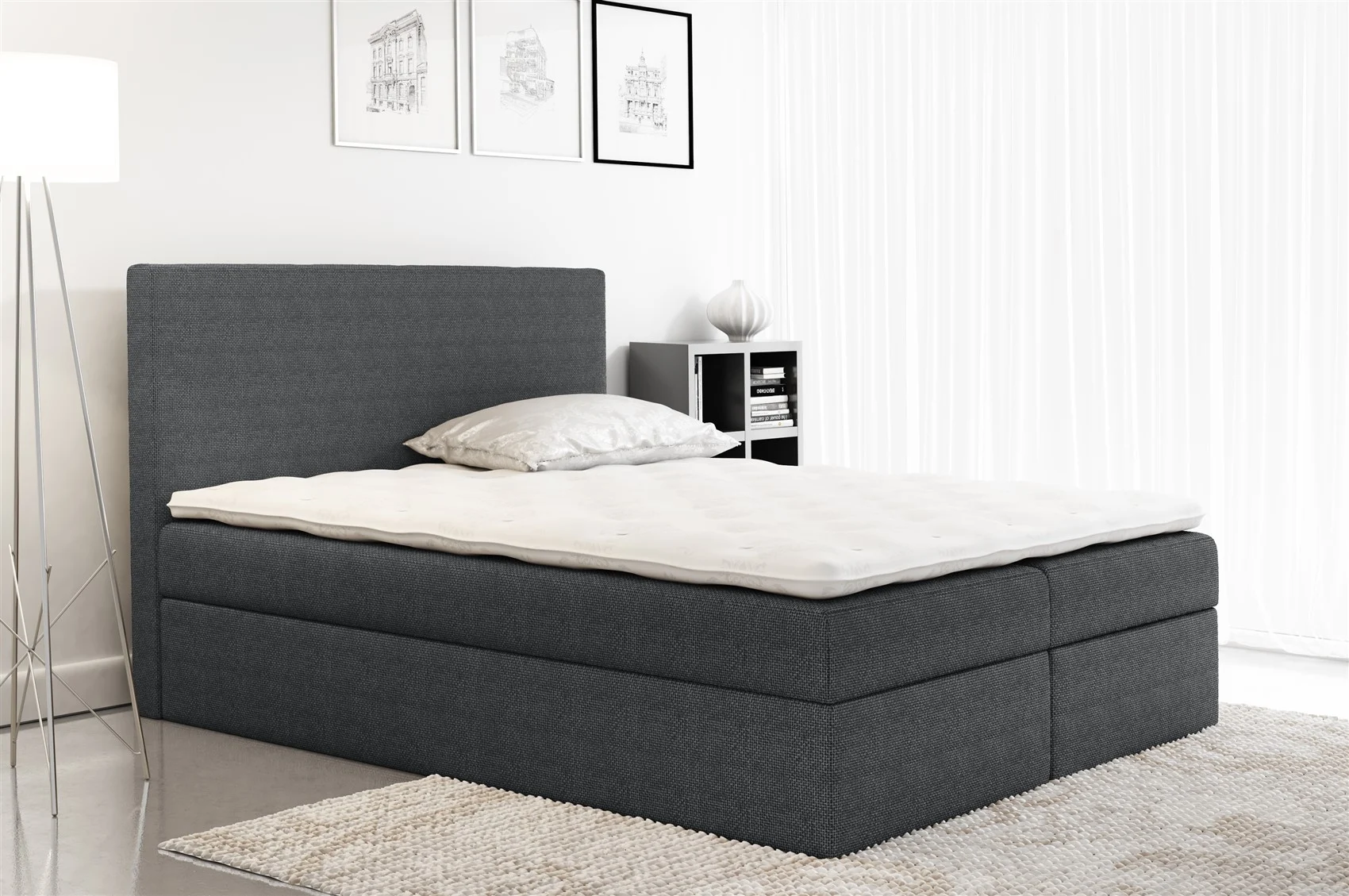 Boxspringbett Schlafzimmerbett KELIS Webstoff Grau 200x200cm - Fun Moebel