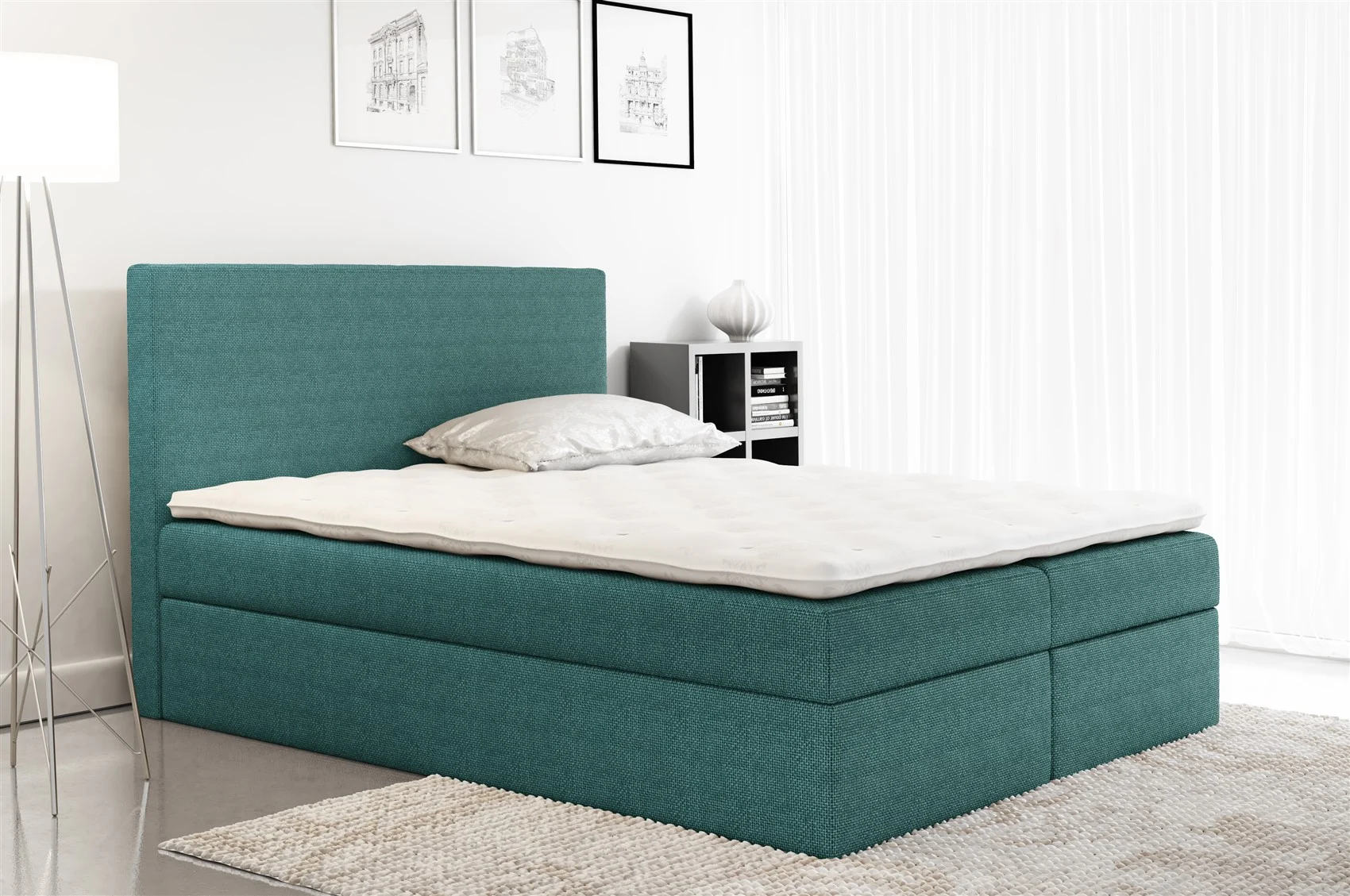 Boxspringbett Schlafzimmerbett KELIS Webstoff Türkis 200x200cm - Fun Moebel