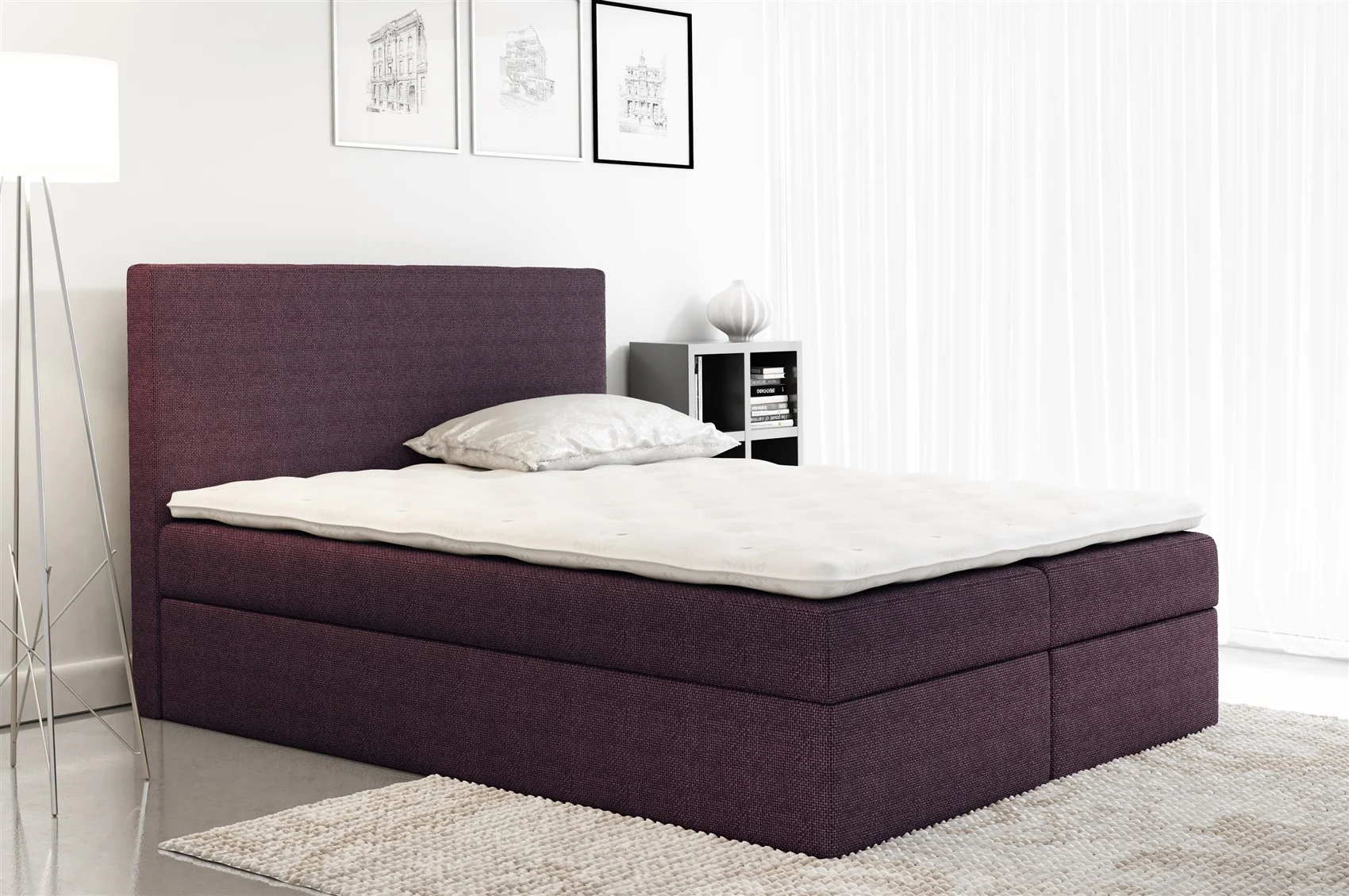 Boxspringbett Schlafzimmerbett KELIS Webstoff Violett 200x200cm - Fun Moebel