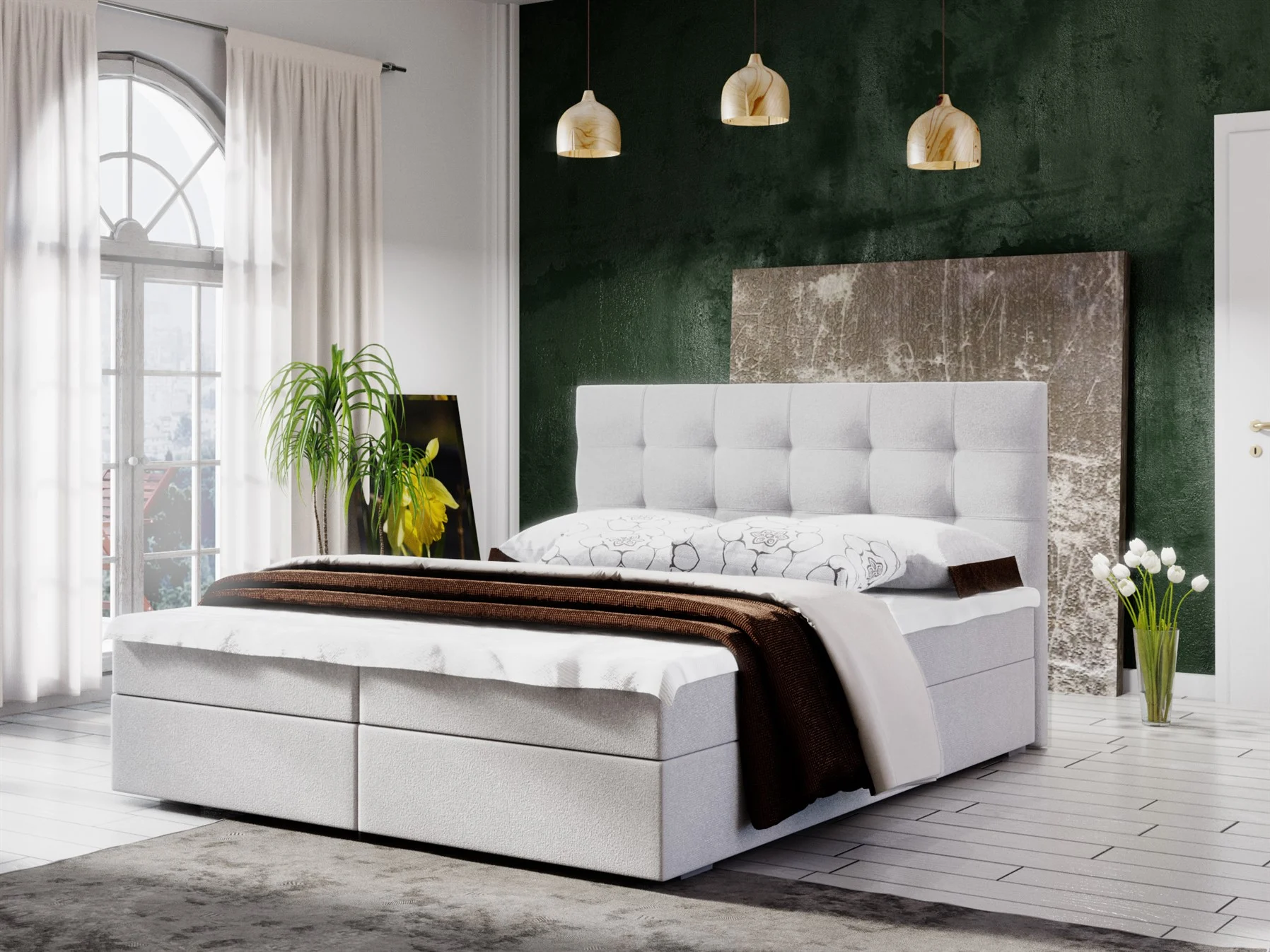 Boxspringbett Schlafzimmerbett KERLON 180x200cm Beige inkl.Bettkasten - Fun Moebel