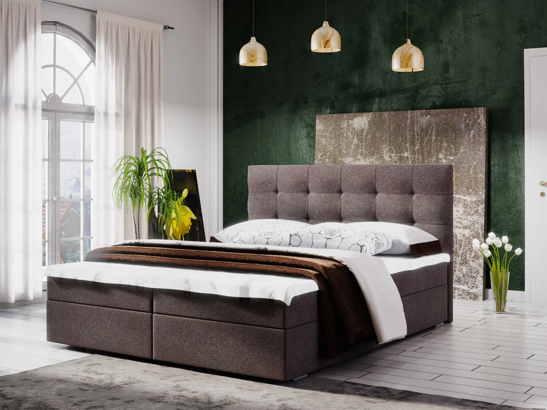Boxspringbett Schlafzimmerbett KERLON 180x200cm Braun inkl.Bettkasten - Fun Moebel