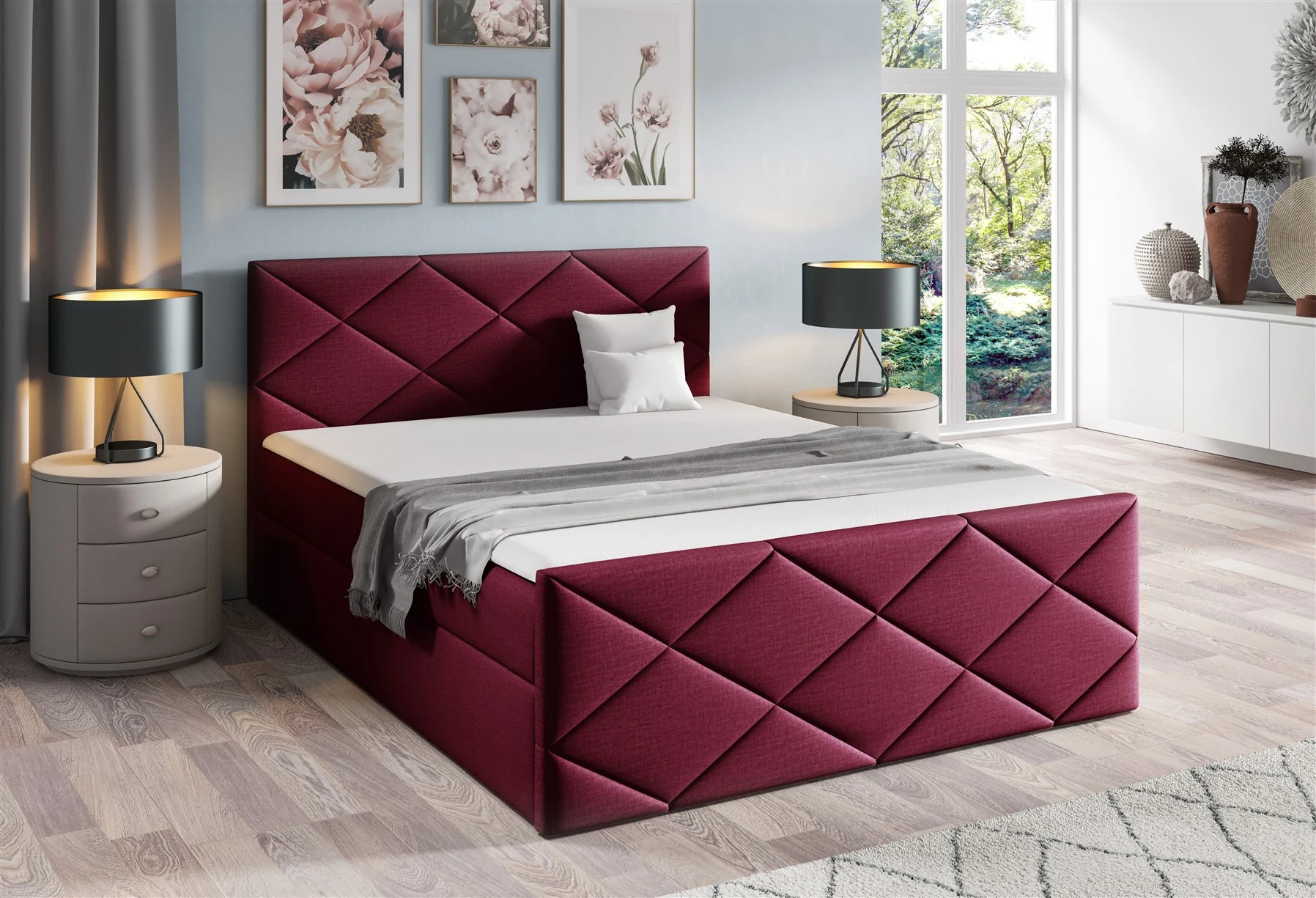 Boxspringbett Schlafzimmerbett KOSMOS 120x200cm Stoff Fancy Rot - Fun Moebel