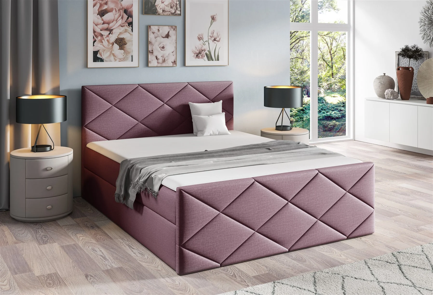 Boxspringbett Schlafzimmerbett KOSMOS 140x200cm Stoff Fancy Altrosa - Fun Moebel