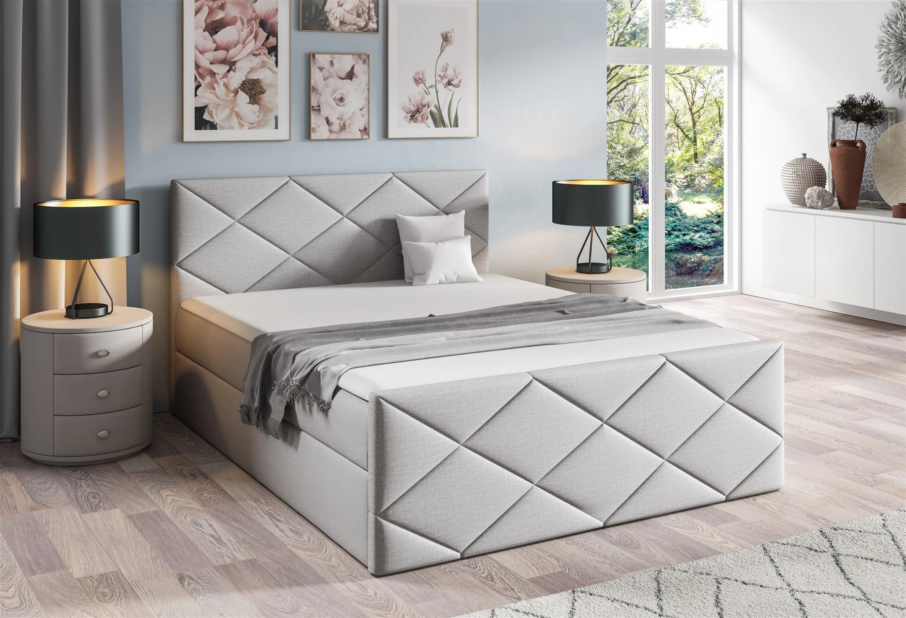 Boxspringbett Schlafzimmerbett KOSMOS 120x200cm Stoff Fancy Creme - Fun Moebel