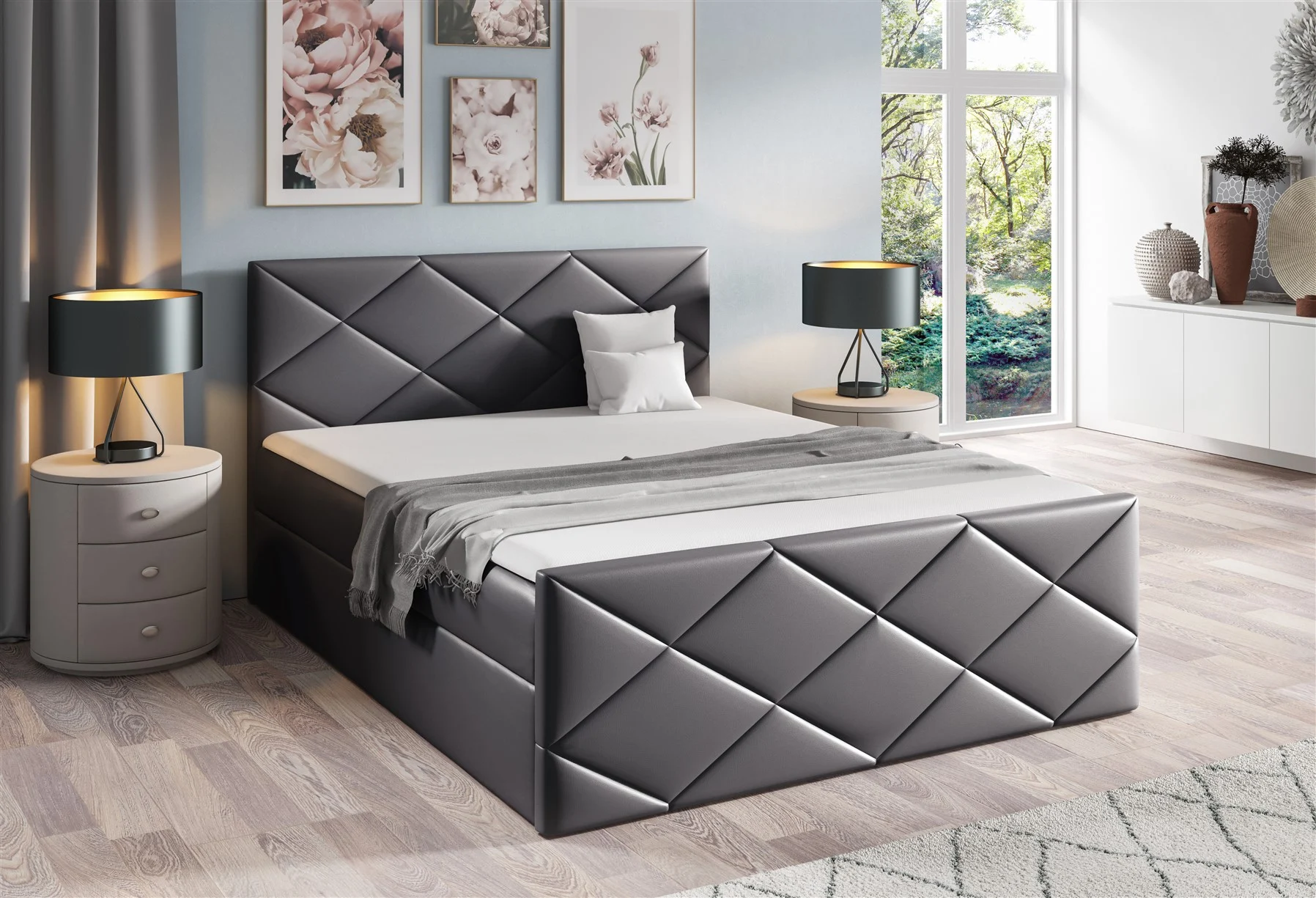 Boxspringbett Schlafzimmerbett KOSMOS 120x200cm Kunstleder Madryt Anthrazit - Fun Moebel