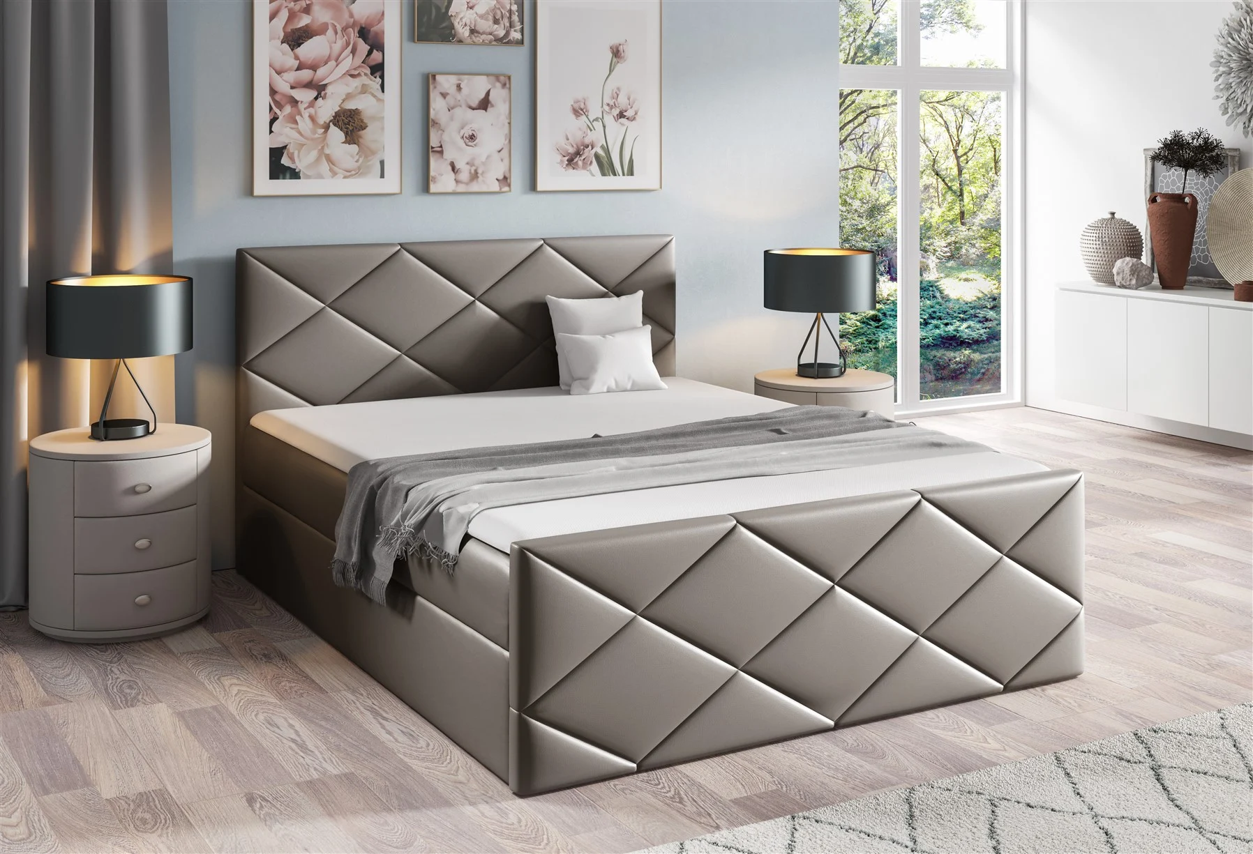 Boxspringbett Schlafzimmerbett KOSMOS 120x200cm Kunstleder Madryt Grau - Fun Moebel