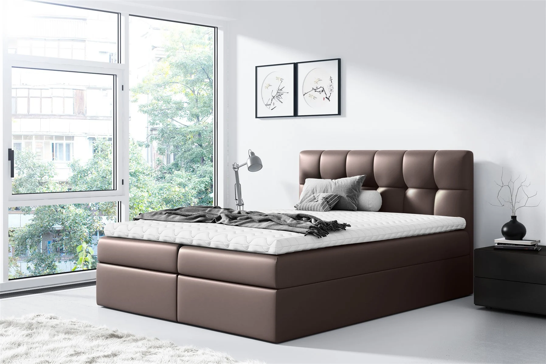 Boxspringbett Schlafzimmerbett CARMEN 120x200cm Kunstleder Braun - Fun Moebel