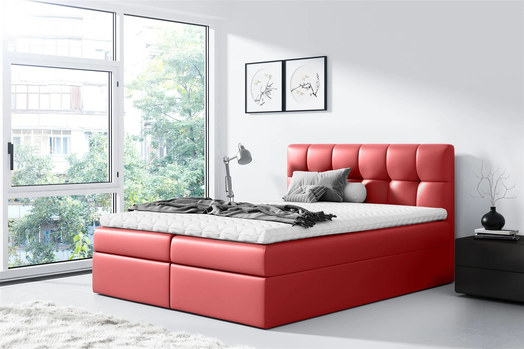 Boxspringbett Schlafzimmerbett CARMEN 120x200cm Kunstleder Rot - Fun Moebel