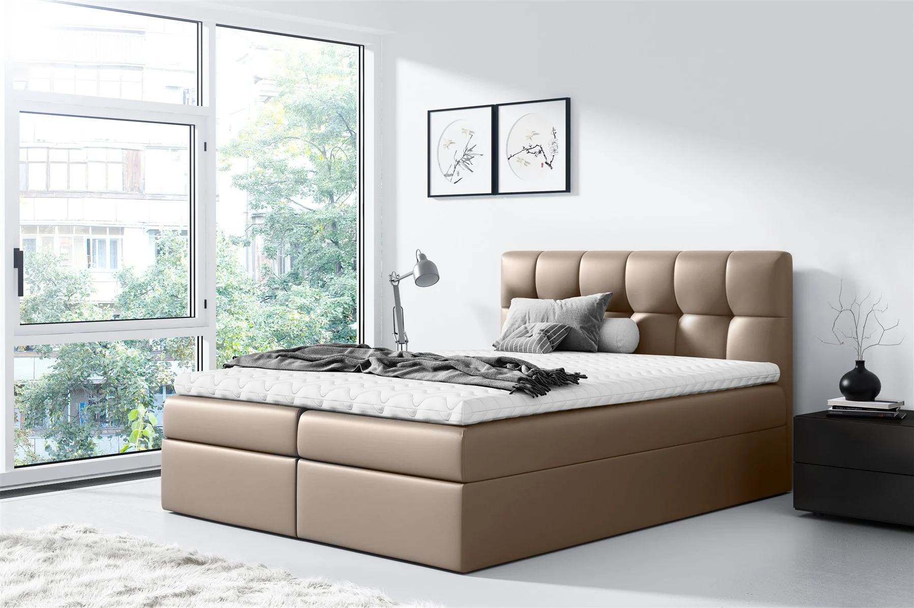 Boxspringbett Schlafzimmerbett CARMEN 120x200cm Kunstleder Schokobraun - Fun Moebel