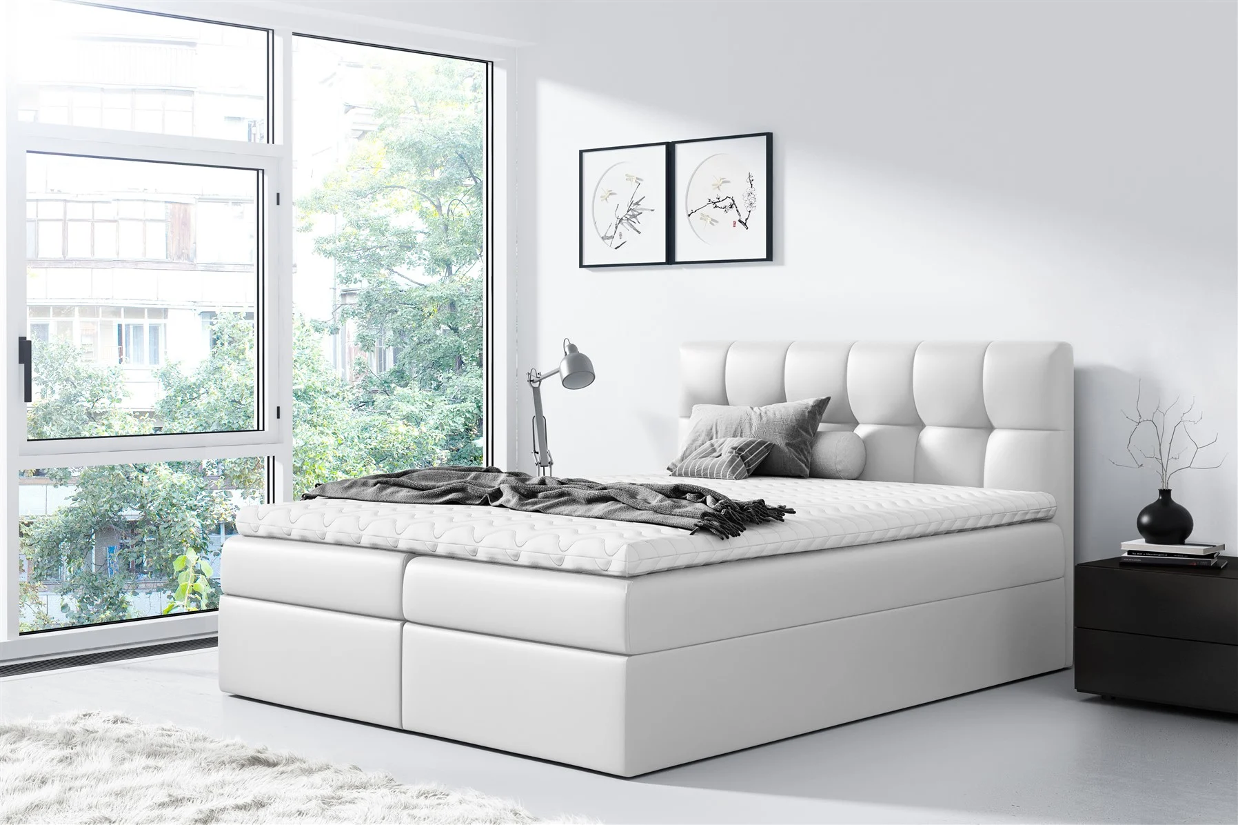 Boxspringbett Schlafzimmerbett CARMEN 120x200cm Kunstleder Weiss - Fun Moebel