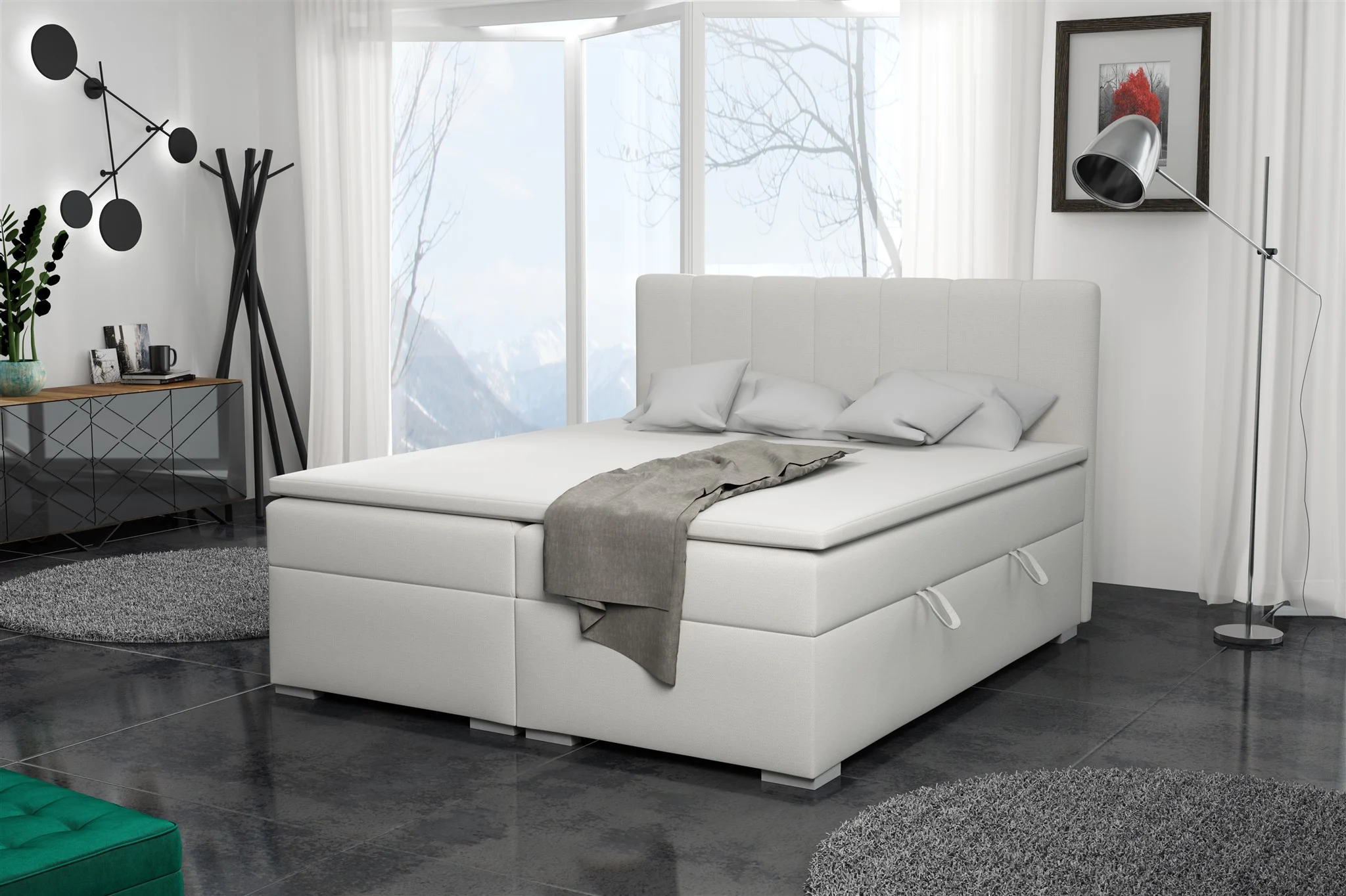 Boxspringbett Schlafzimmerbett LAURIN 140x200cm Stoff Aragon Ecru - Fun Moebel