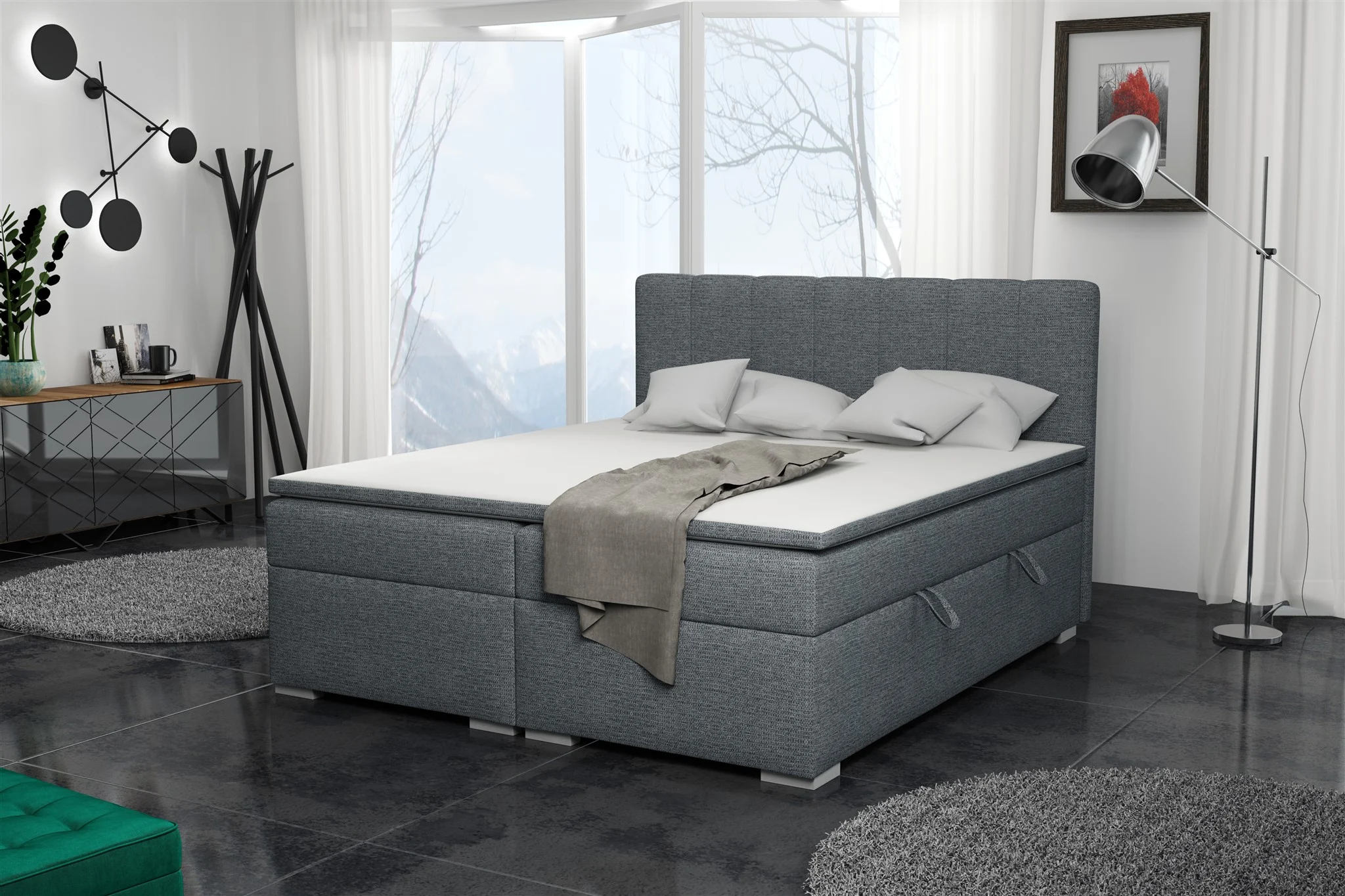 Boxspringbett Schlafzimmerbett LAURIN 140x200cm Stoff Aragon Grau - Fun Moebel