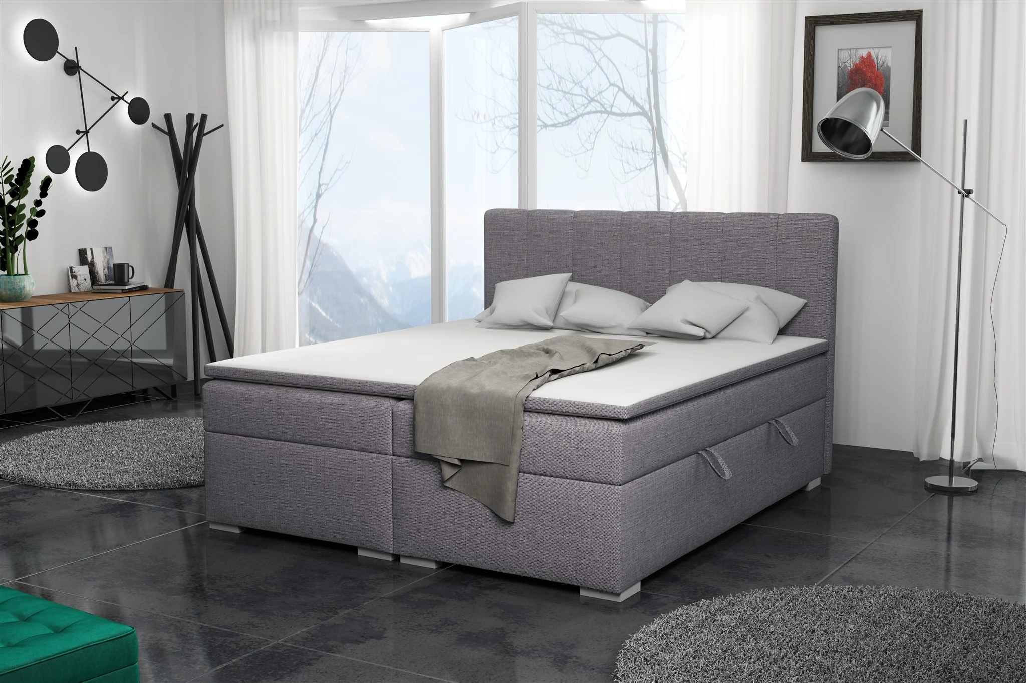 Boxspringbett Schlafzimmerbett LAURIN 140x200cm Stoff Inari Grau - Fun Moebel