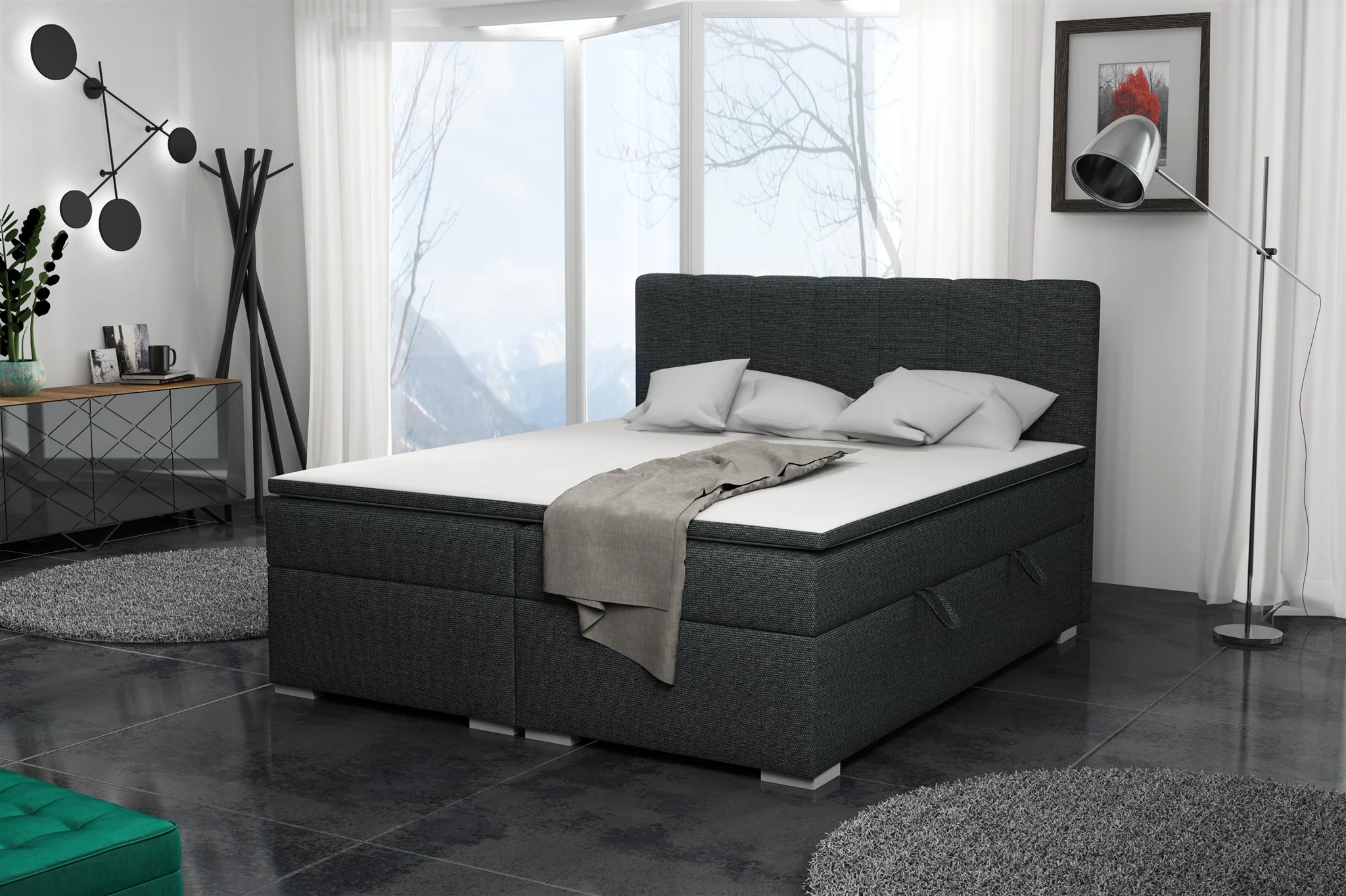 Boxspringbett Schlafzimmerbett LAURIN 180x200cm Stoff Inari Dunkelgrau - Fun Moebel