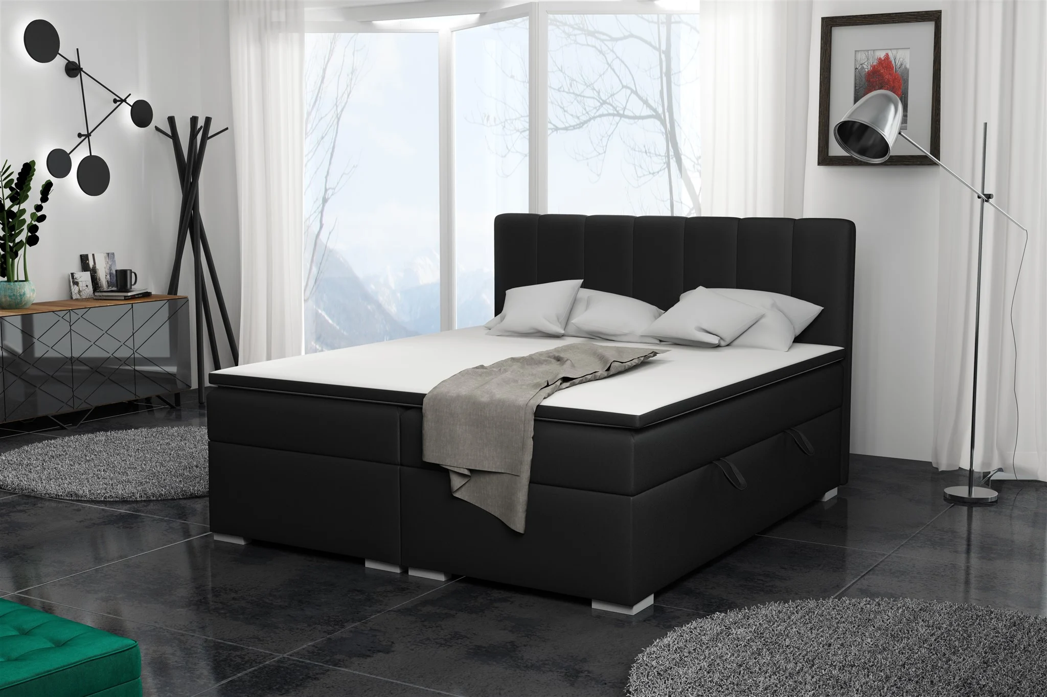 Boxspringbett Schlafzimmerbett LAURIN 140x200cm Kunstleder Soft Schwarz - Fun Moebel