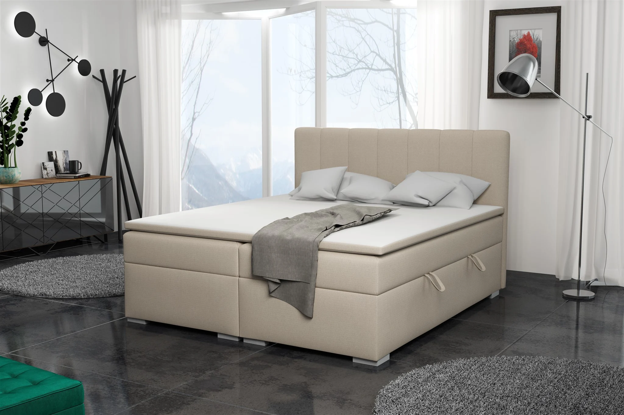 Boxspringbett Schlafzimmerbett LAURIN 160x200cm Stoff Soro Creme - Fun Moebel