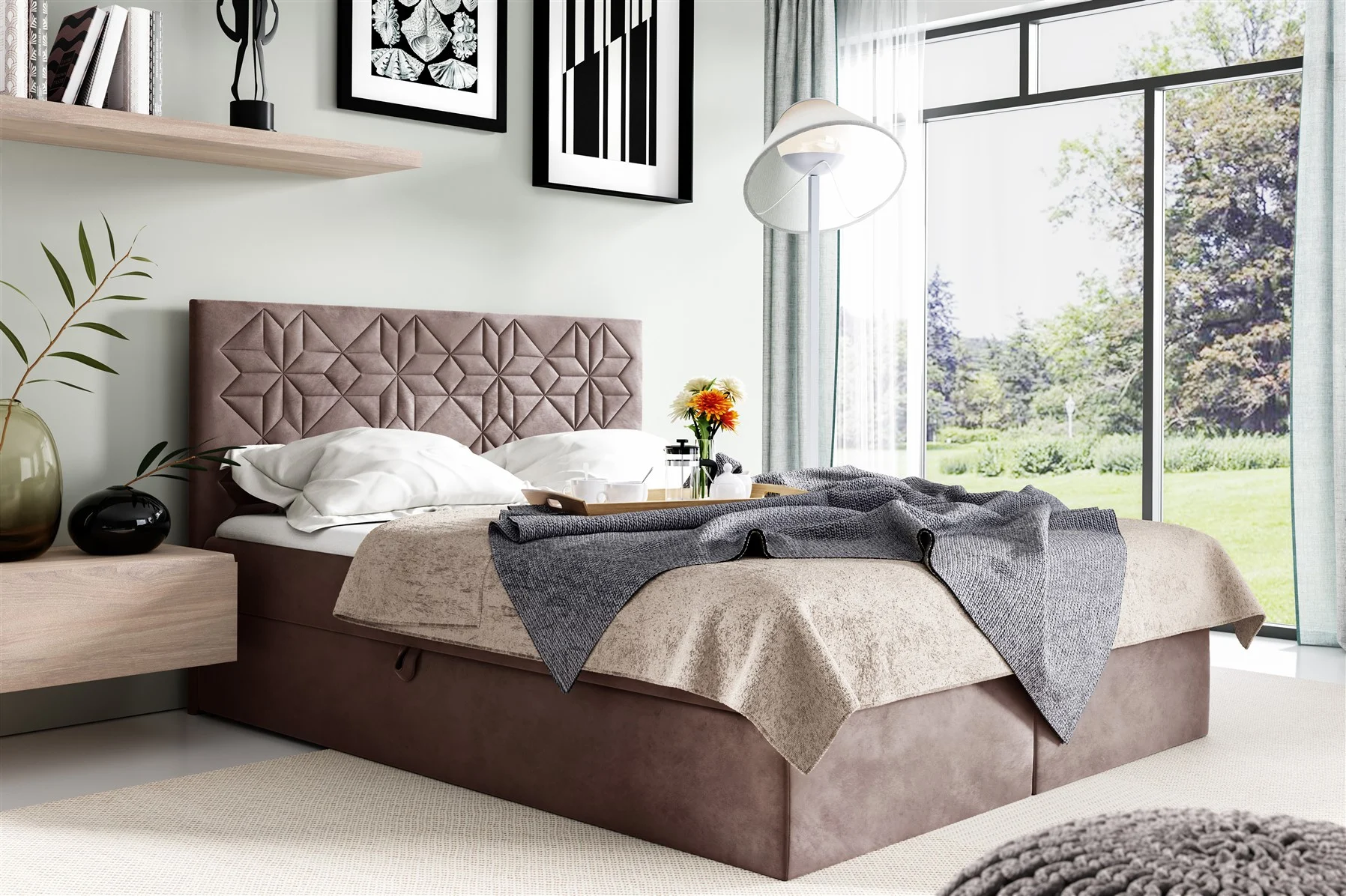 Boxspringbett Schlafzimmerbett 160x200cm LAZARO Nr.1 Altrosa inkl. Bettkasten - Fun Moebel